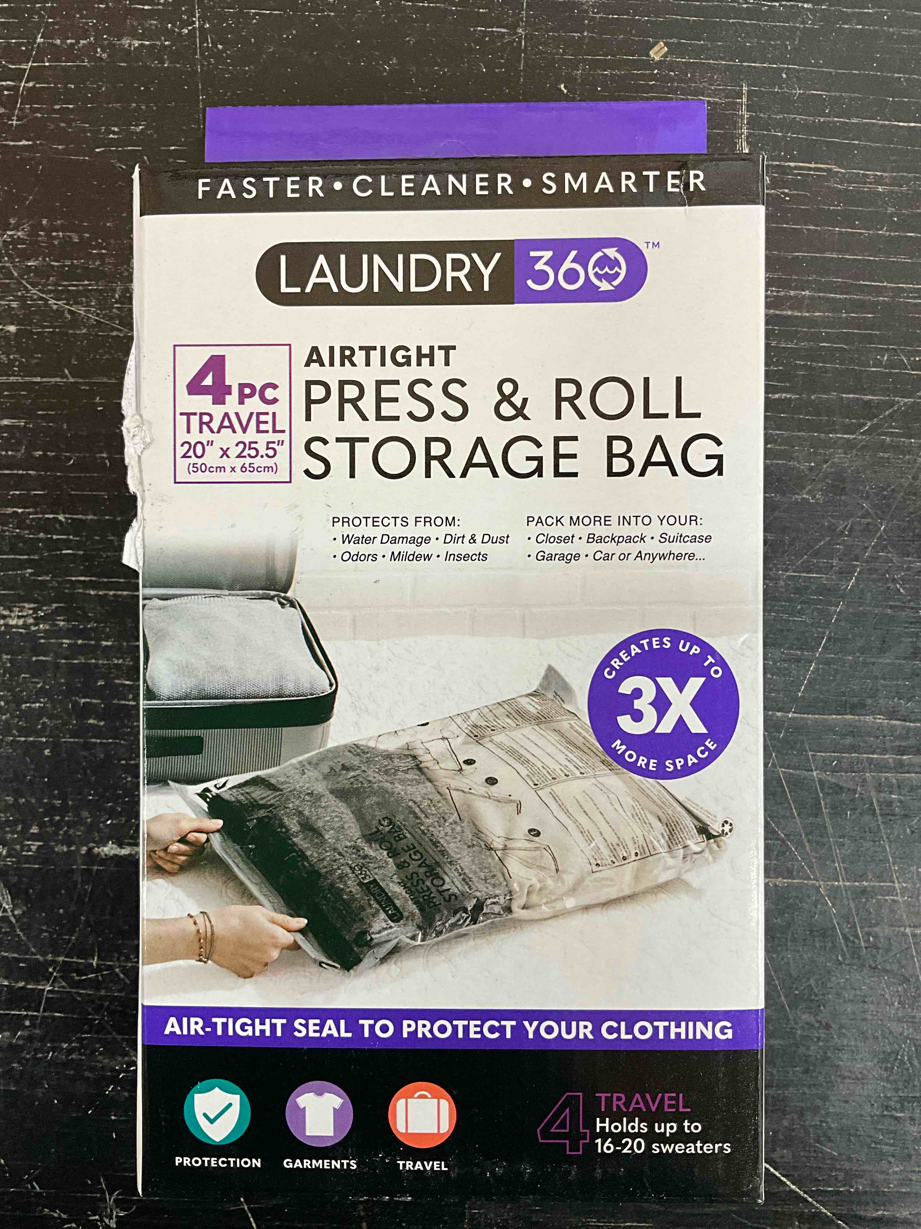 Laundry 360 Airtight Press and Roll Storage Bag 4pc Travel 20” x 25.5”