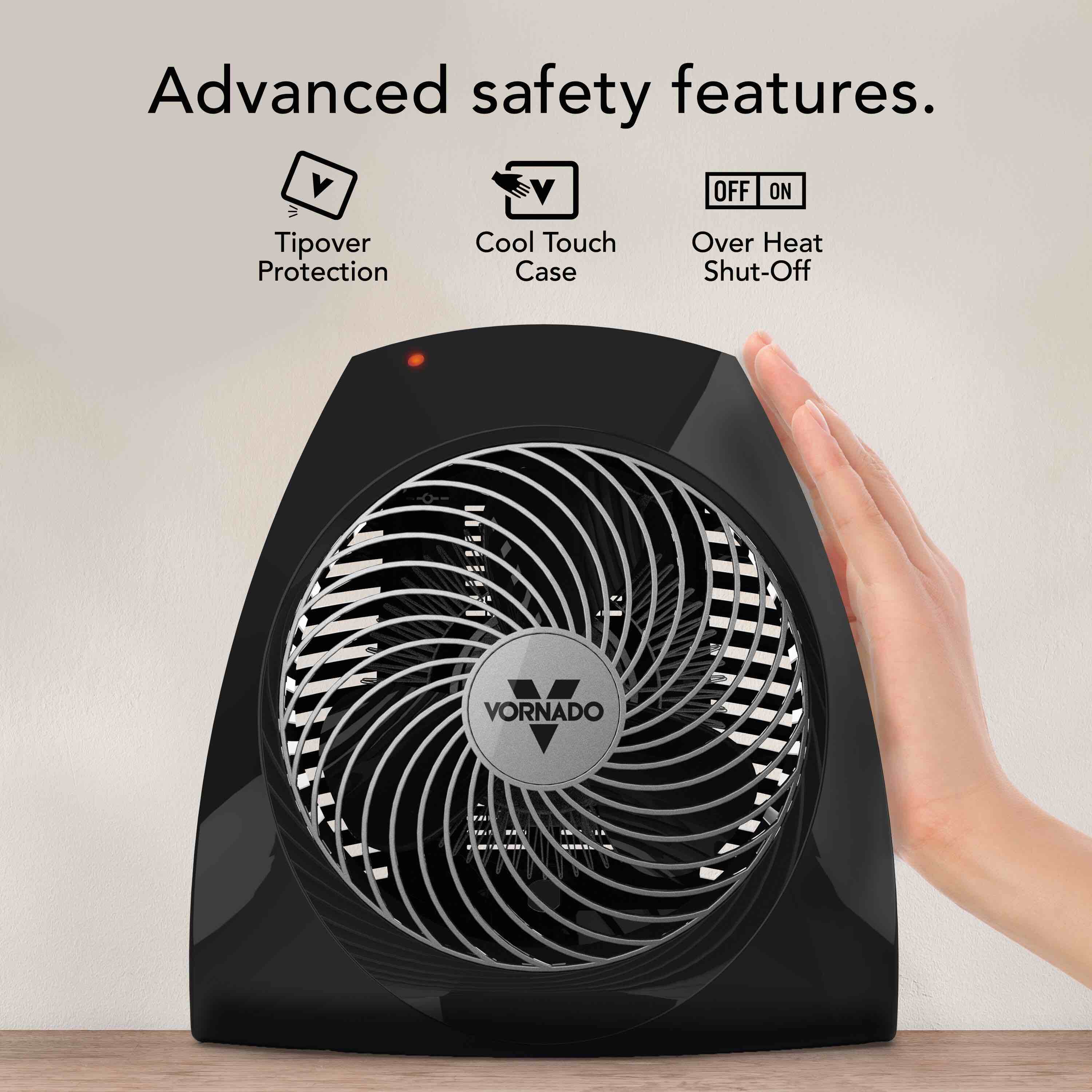 VH240+ 1500-Watt Indoor Electric Fan Space Heater with Adjustable Thermostat, 3 Heat Settings, Safety Features- Charcoal