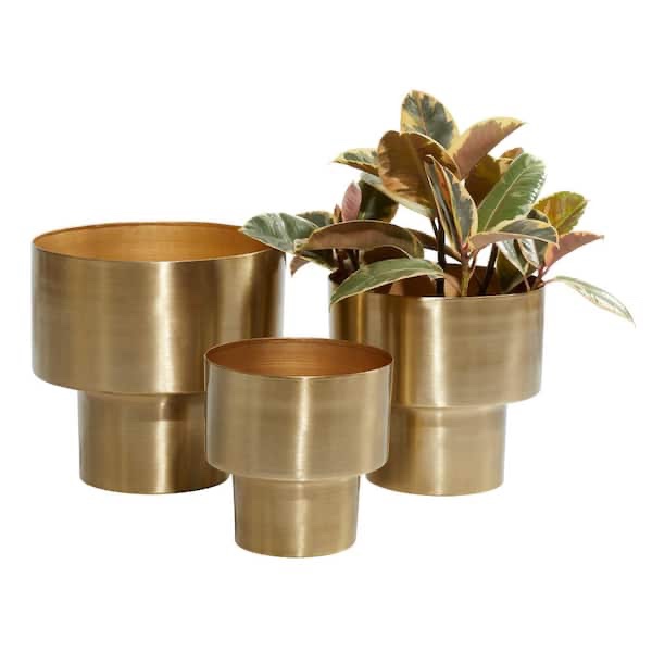 10 in., 8 in., and 7 in. Medium Gold Metal Indoor Outdoor Planter (3-pack) 