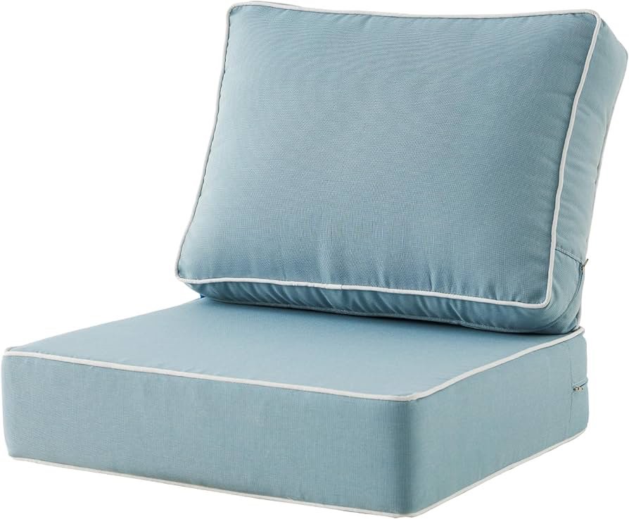 Outdoor Cushion Thick Deep Seat Pillow Back For Wicker Chair, 24 in. x 24 in. x 6 in., Square, Light Blue