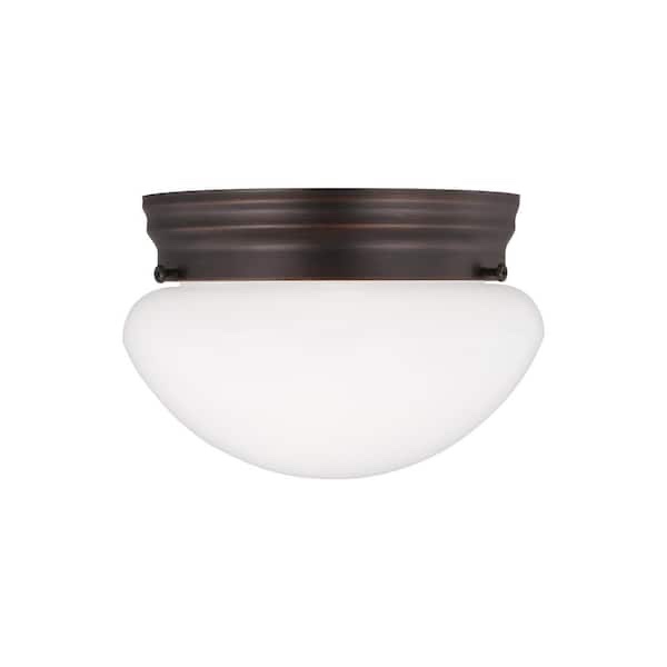 9 in. 120-Watt Equivalent Oil-Rubbed Bronze Integrated LED Mushroom Flush Mount with White Acrylic Shade
