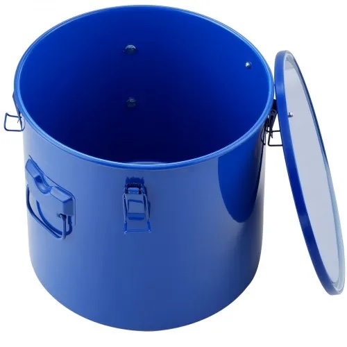 Fryer Grease Bucket, 8 Gal Oil Disposal Caddy Carbon Steel Fryer Oil Bucket with Rust-Proof Coating, Oil Transport Container with Lid, Lock Clips, Filter Bag for Hot Cooking Oil Filtering, Blue