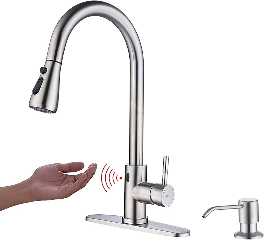 Hemming Single-Handle Touchless Pull Down Sprayer Kitchen Faucet with Soap Dispenser in Spot Resistant Stainless Steel
