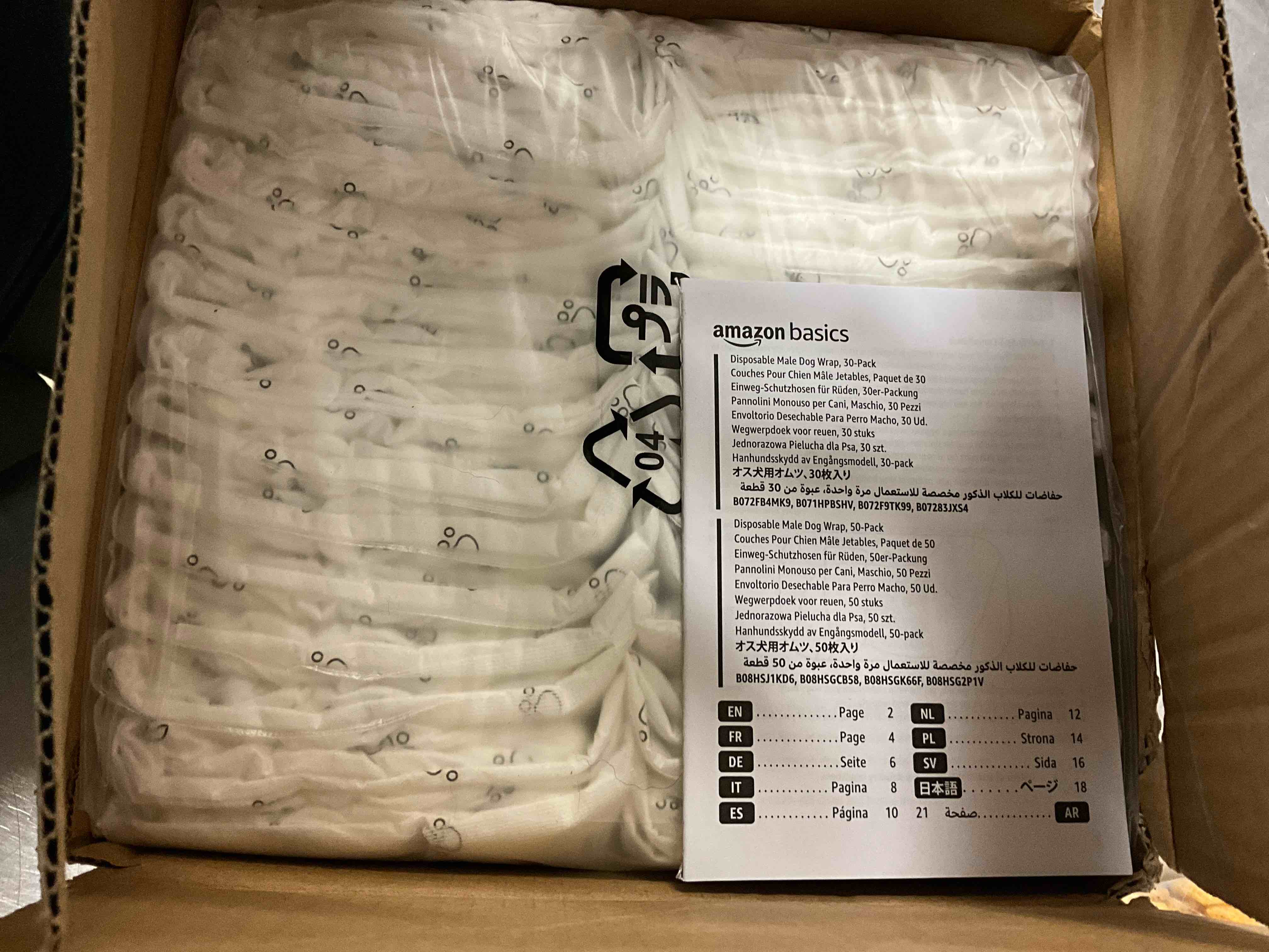 Condition photo showing Brand New for Amazon Basics Male Dog Diapers, 30 Count, Small, Ultra Absorbent Disposable Wrap with Secure Fit, Leakproof and Comfortable Small (Pack of 30)