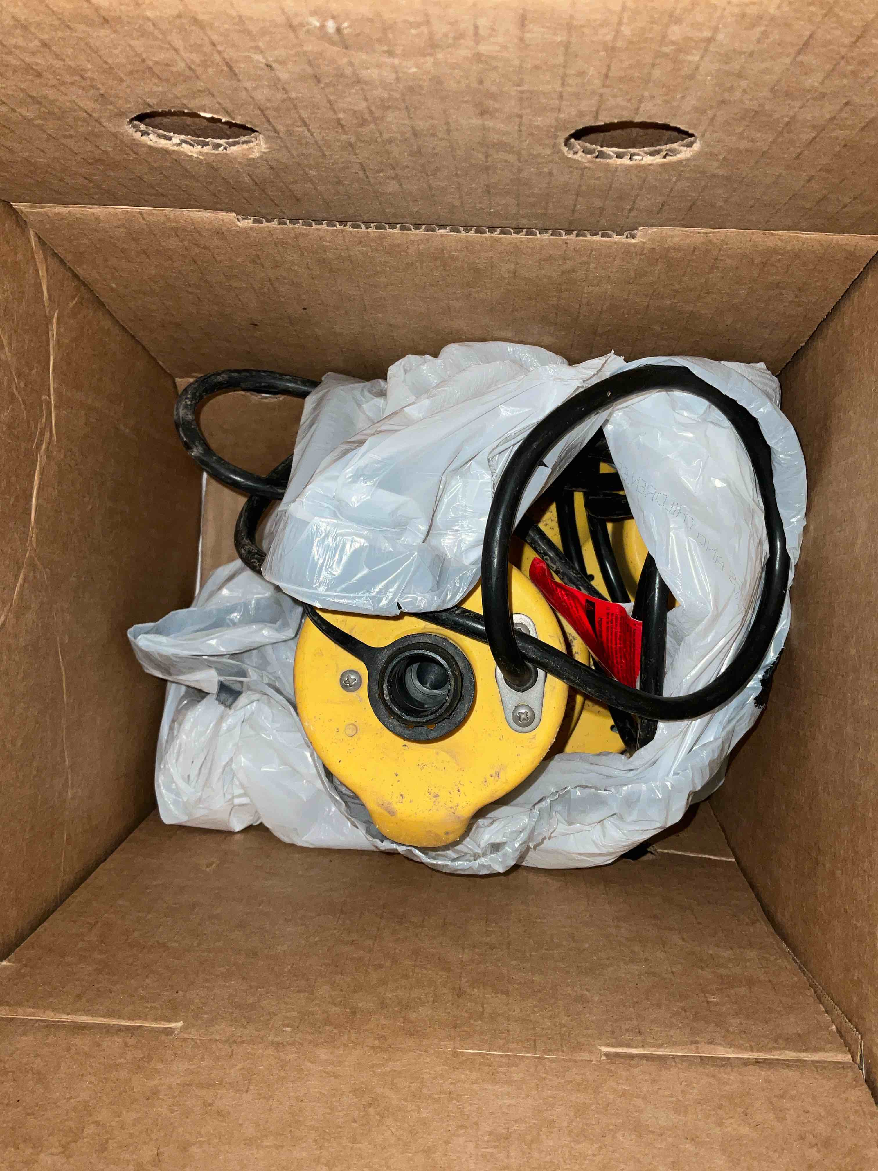 Condition photo showing Good Condition for Previously Owned. WAYNE - WaterBUG 1/6 HP 1350 GPH Submersible Pump with Multi-Flo Technology - Water Removal and Transfer Pump, Yellow