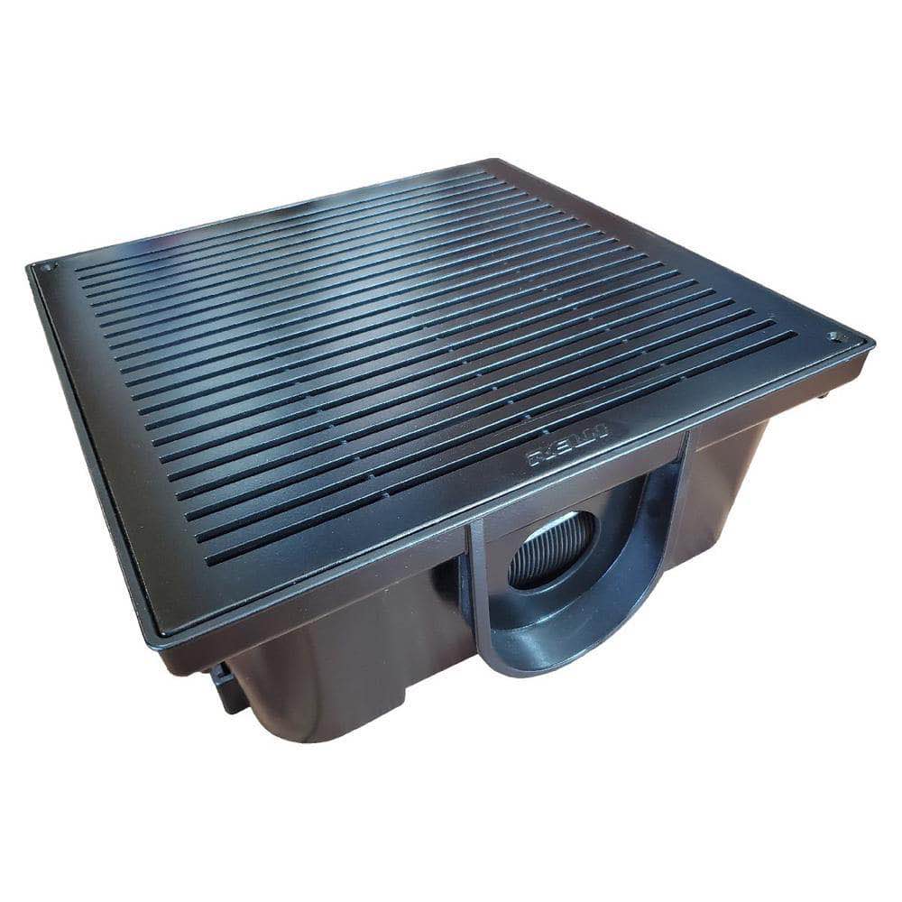 13 in. x 5 in. Square Low Profile Drainage Plastic Catch Basin Kit with Grate, Black