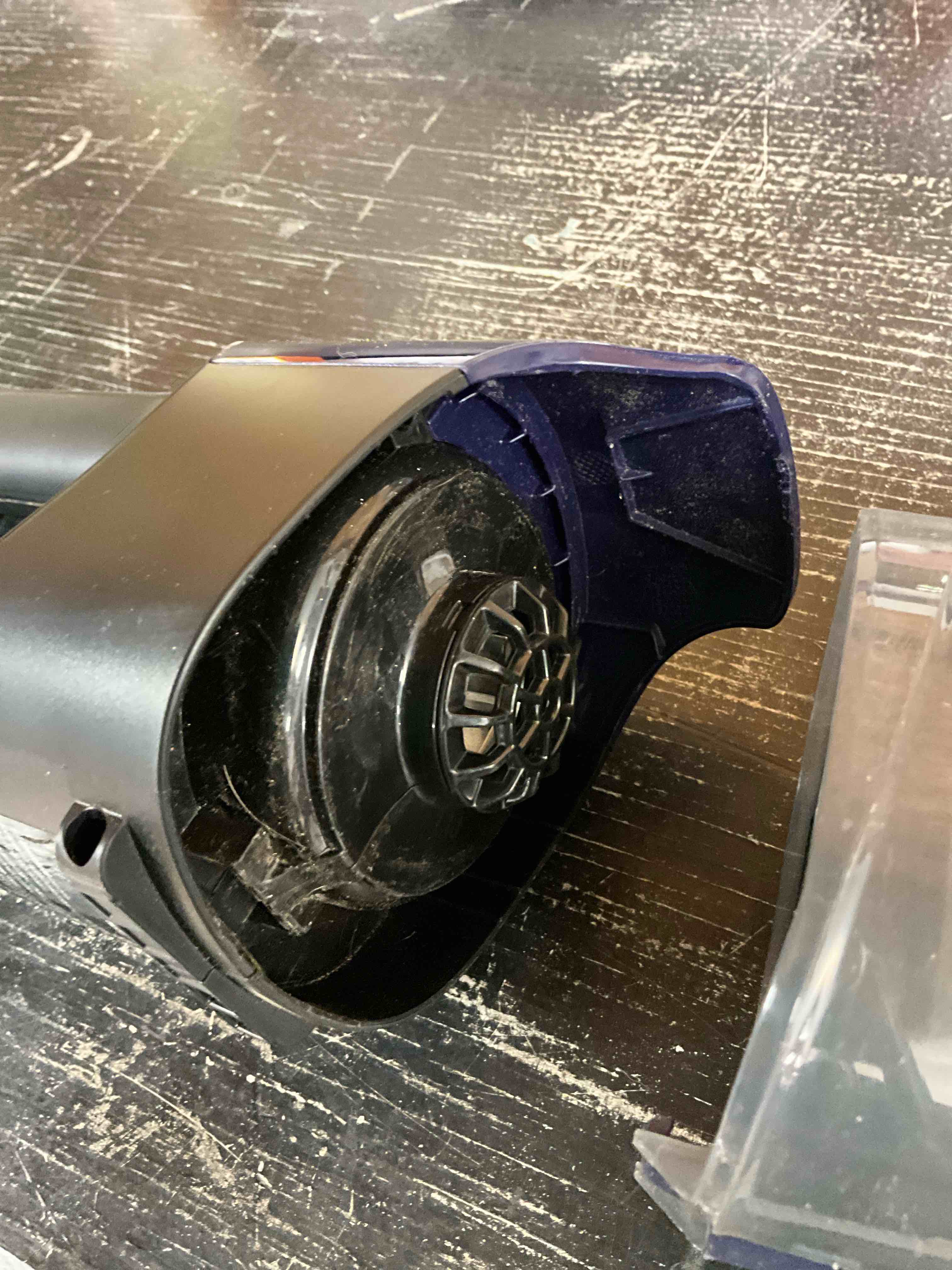 Condition photo showing Good Condition for Previously Owned, Missing Upholstery Tool. Working Condition Verified. Shark Cyclone PET Handheld Vacuum with 8" Crevice Tool, HyperVelocity Suction, Navy Blue/Grey, CH701 Cyclone w/ 2 attachments
