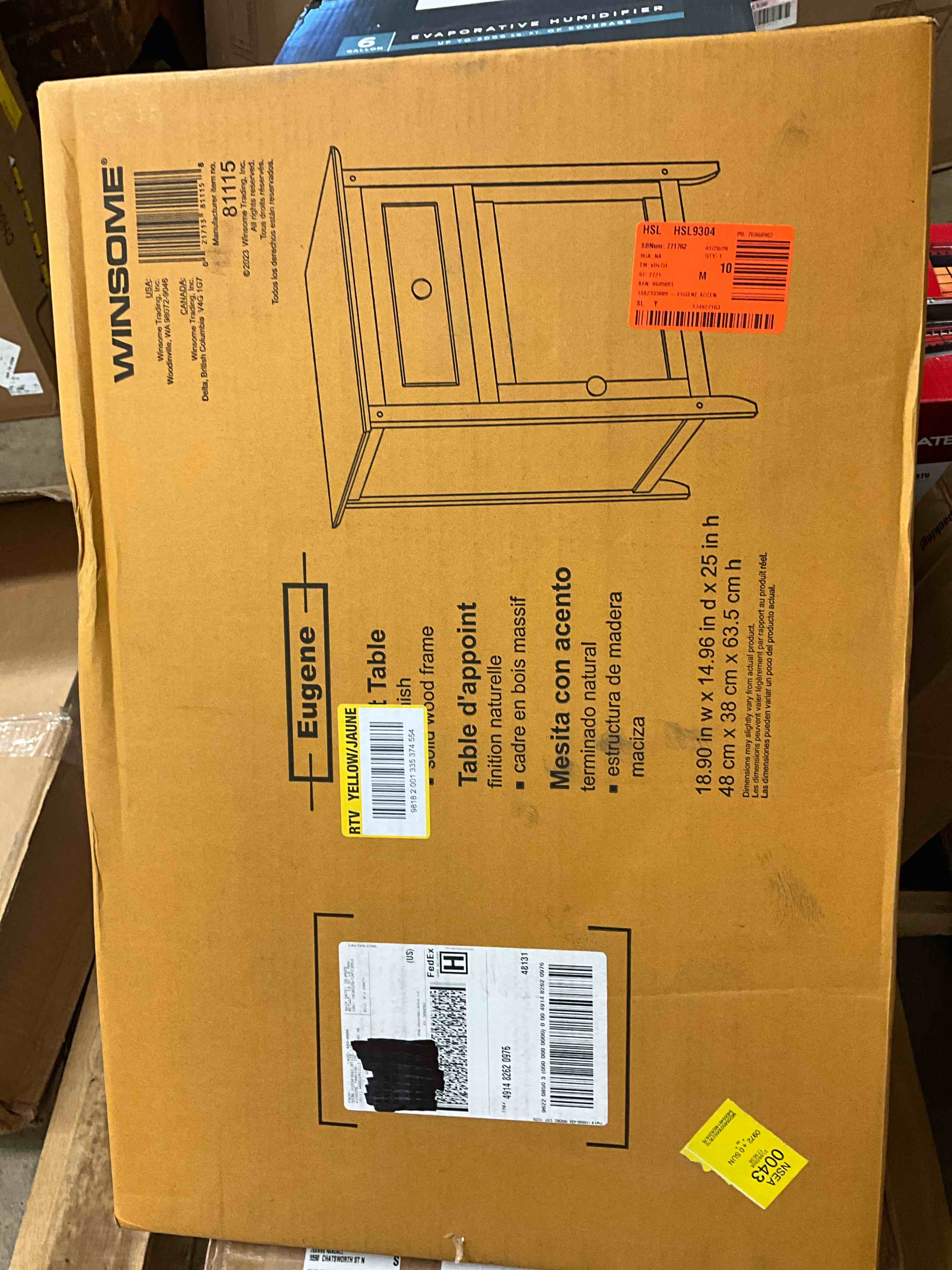 Condition photo showing New/Like New for Winsome 25 x 18.9 x 14.96-Inch Composite Wood End/Night Table With Satine Nickel Knob, Natural (81115)