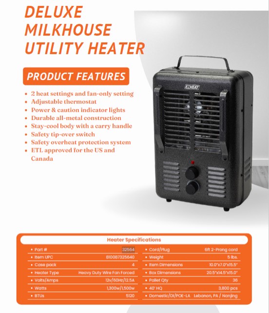 Condition photo showing New/Like New for Working Condition Verified. DELUXE MILKHOUSE UTILITY HEATER