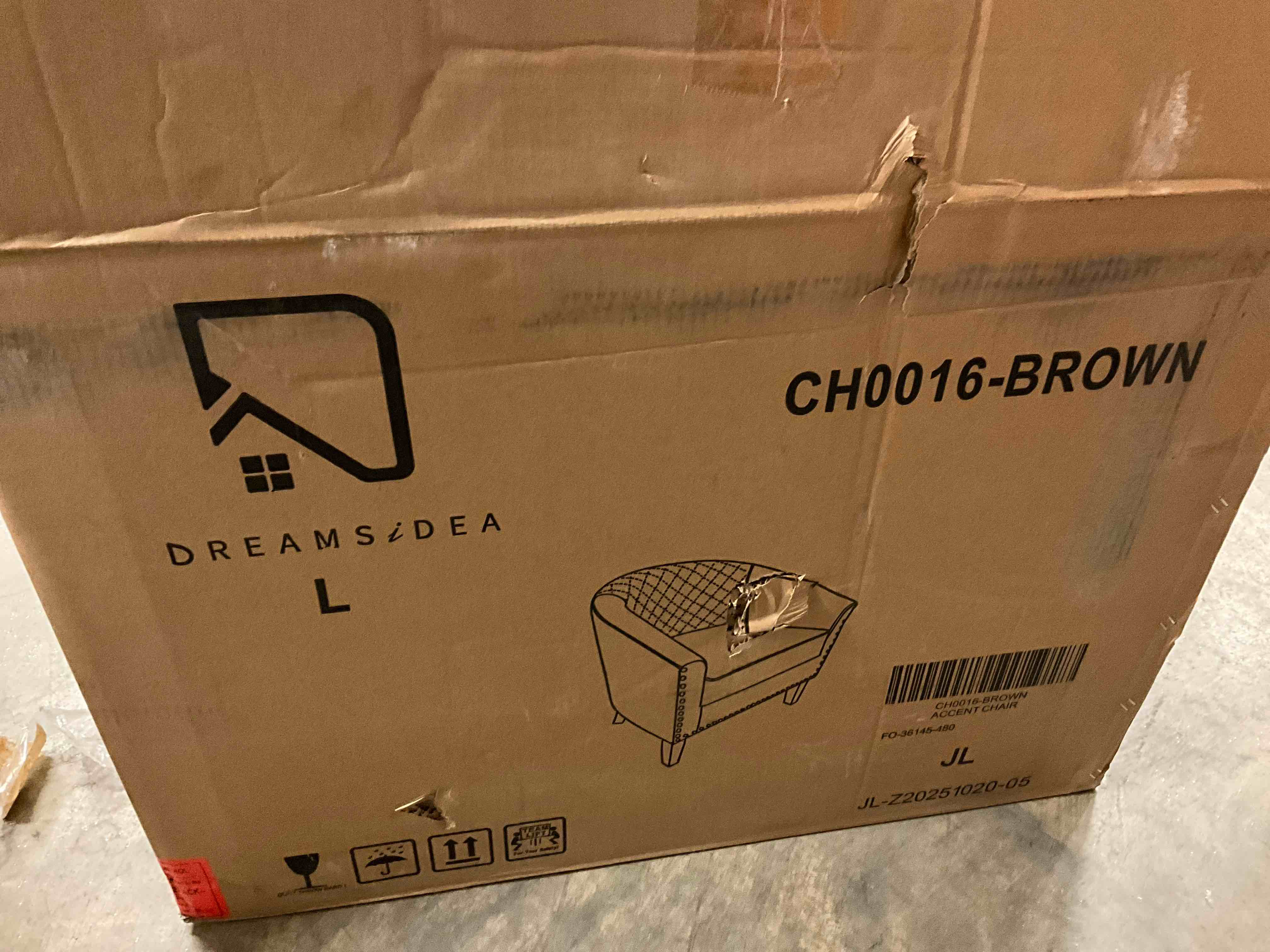 Condition photo showing New/Like New for Mid-Century Brown PU Leather Nailhead Trim Upholstered Accent Barrel Chair With Solid Wood Legs