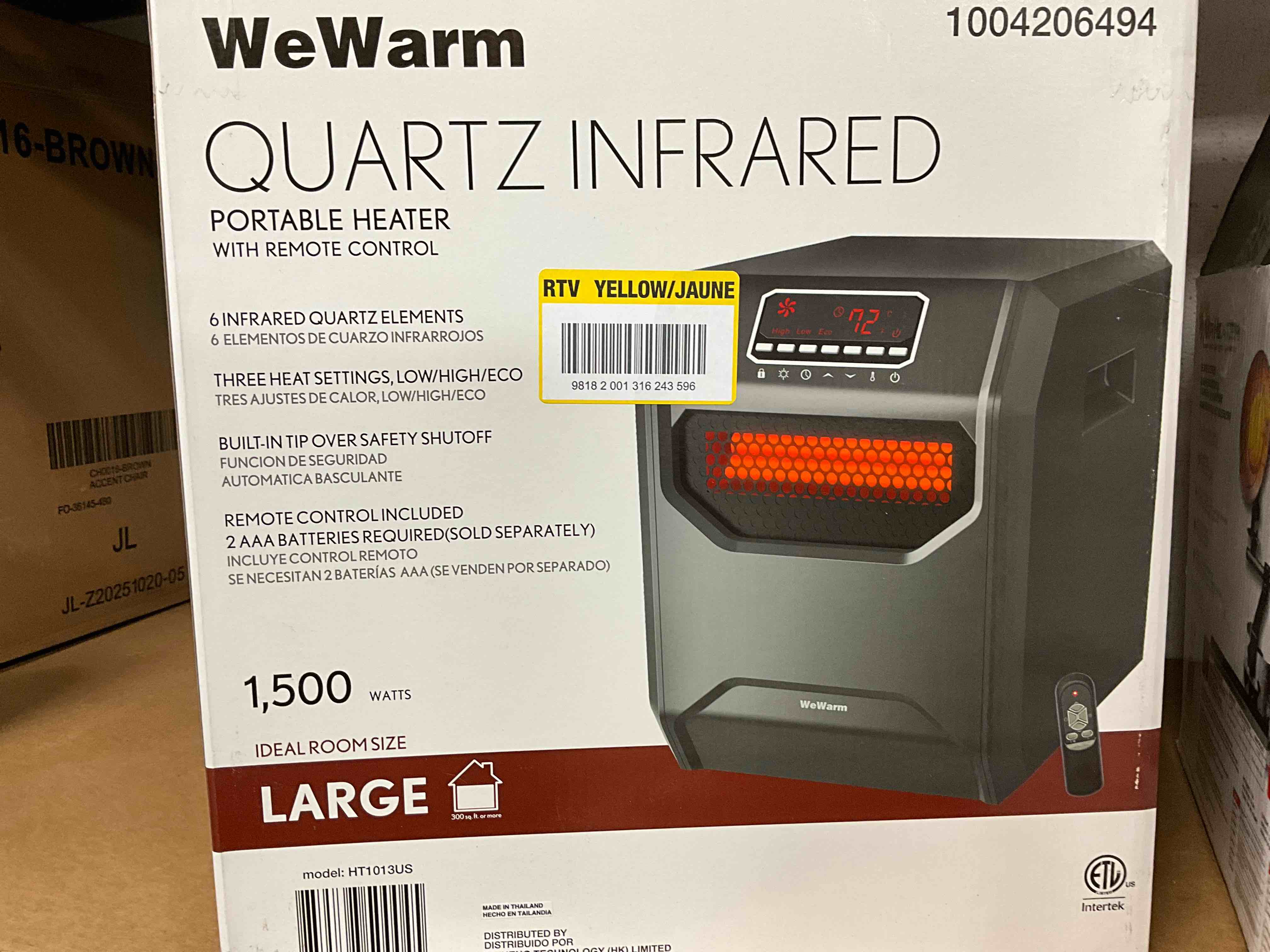 Condition photo showing New/Like New for Electric 6 Element Infrared Space Heater Black Plastic