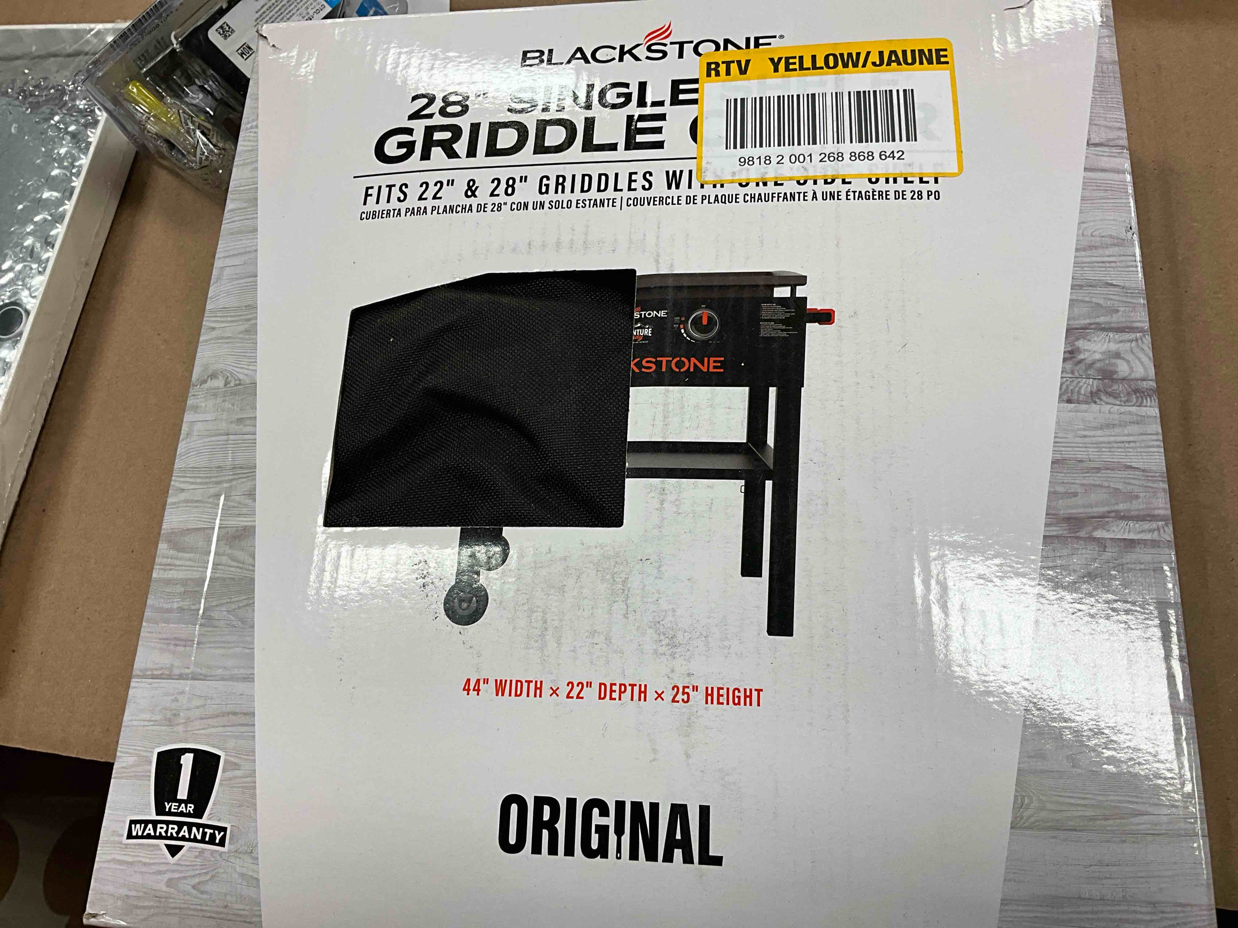 Condition photo showing New/Like New for Blackstone 1529 22” and 28” Single Shelf Griddle Cover, 600D Polyester, Black