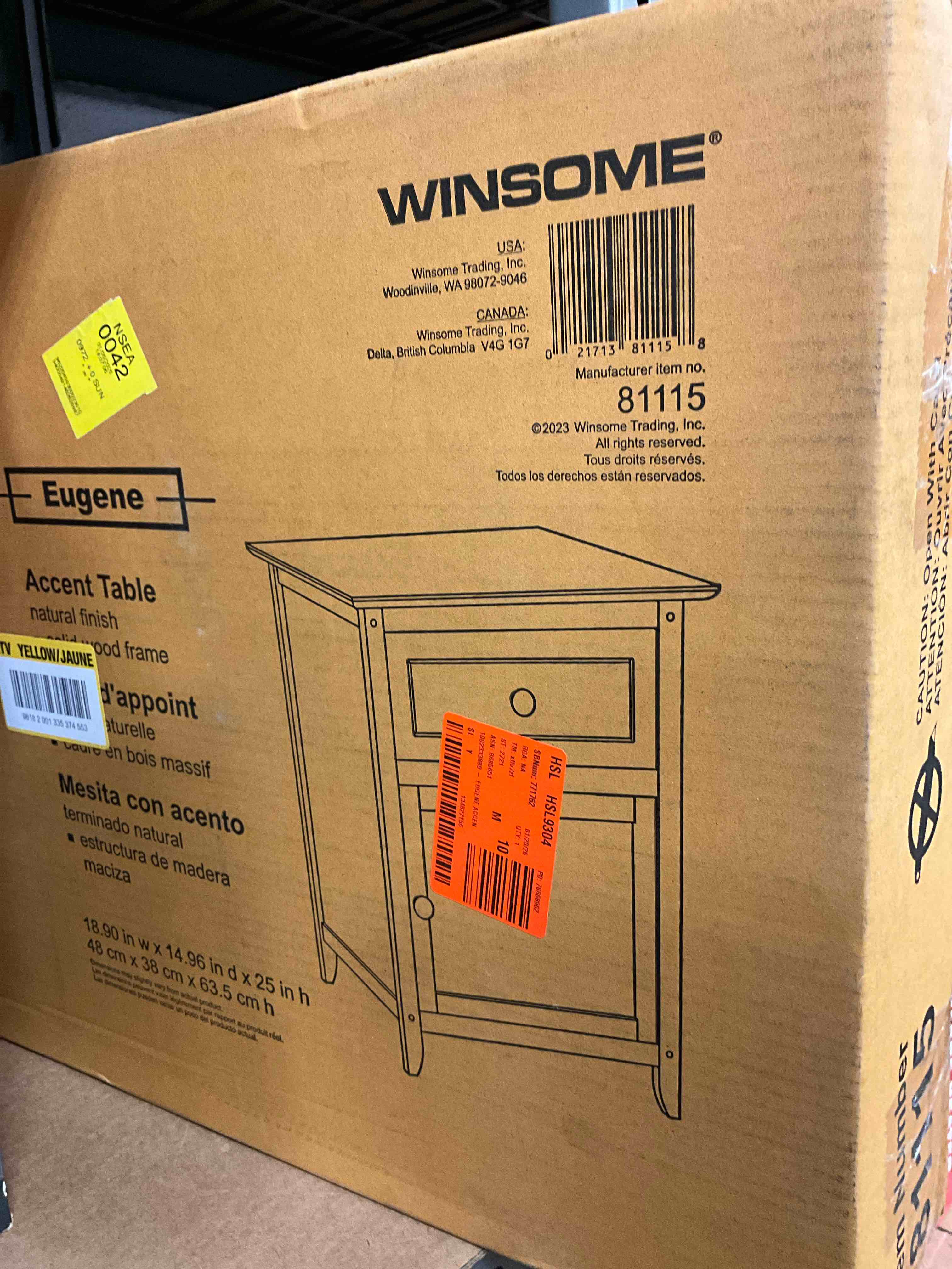 Condition photo showing New/Like New for Winsome 25 x 18.9 x 14.96-Inch Composite Wood End/Night Table With Satine Nickel Knob, Natural (81115)