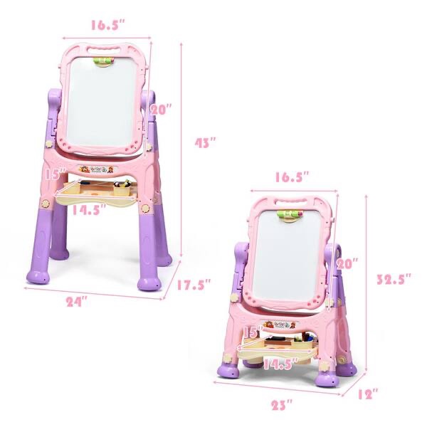 Condition photo showing New/Like New for Kids Art Easel Freestanding Art Drawing Board Portable Magnetic Drawing Set Pink