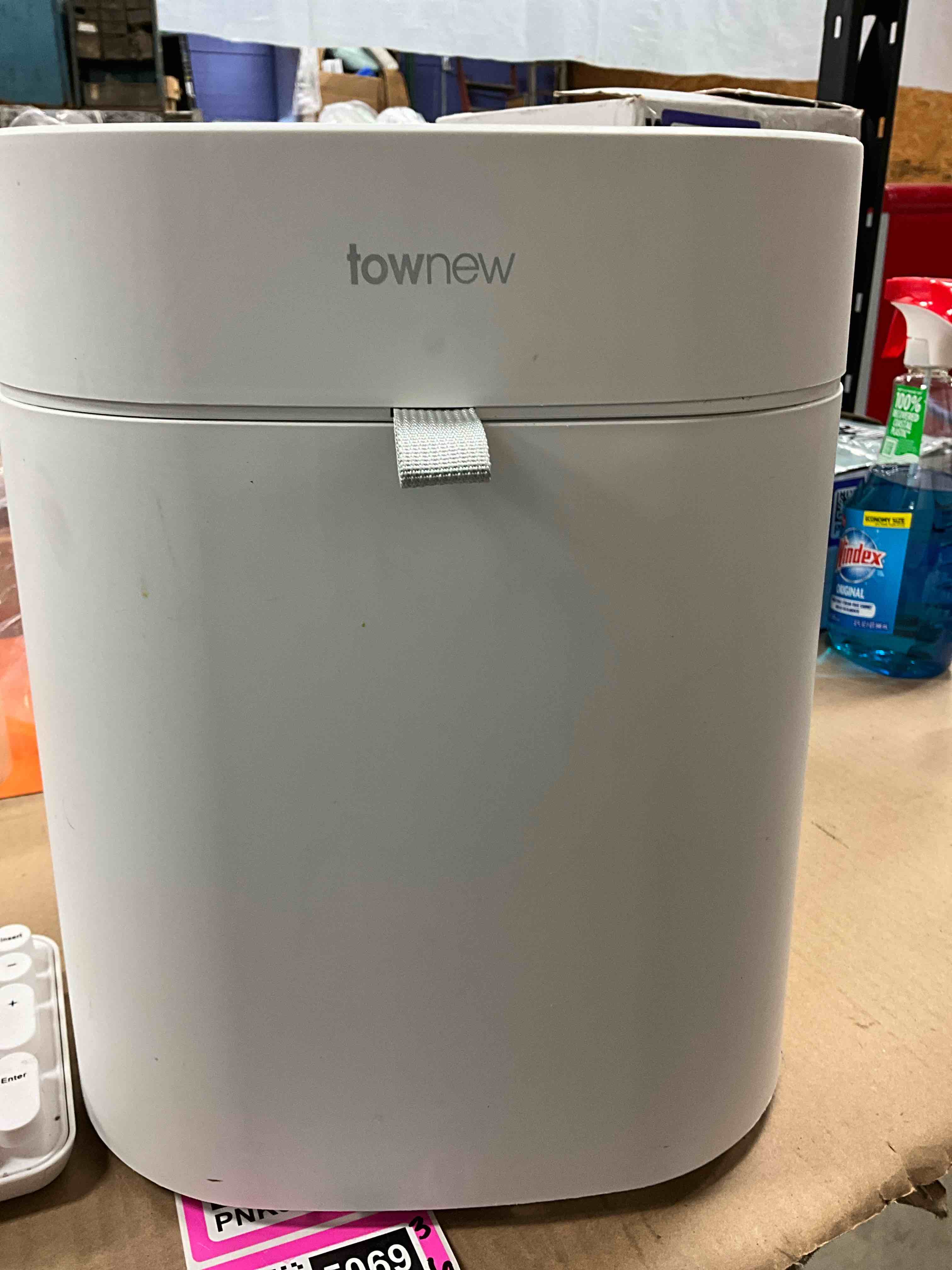 Condition photo showing As Is for Previously Owned, No Refill Rings. TOWNEW T Air Lite (T02B White) Auto Sealing & Self-Changing 4.4-Gallon Smart Trash Can with Open Top Barrel, Small