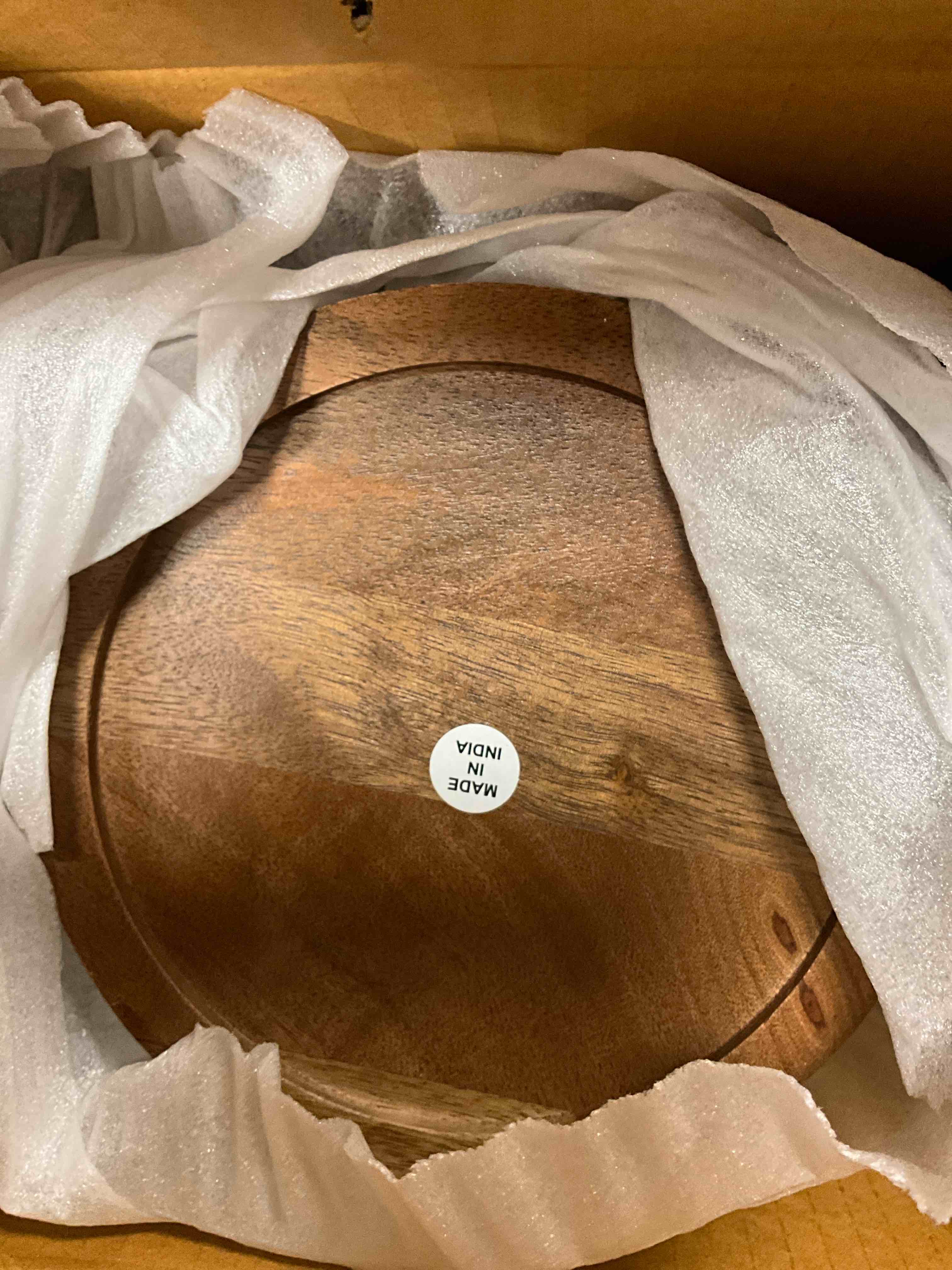 Condition photo showing New/Like New for Dahl 8.00 in. Walnut Brown Round Solid Wood End Table