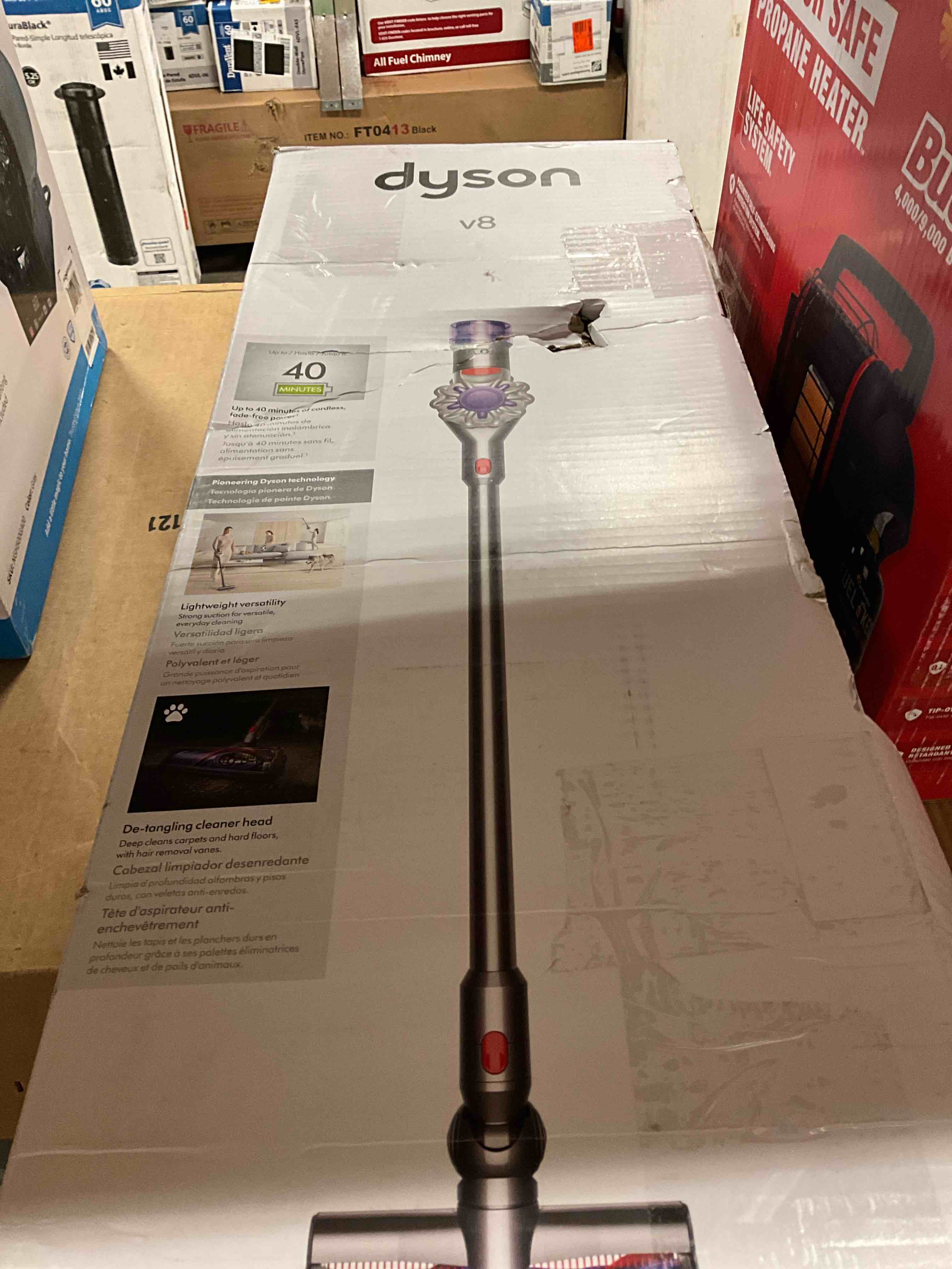 Condition photo showing Good Condition for Dented stick, otherwise new. Working Condition Verified.  Dyson V8 Cordless Vacuum, Cleans Hard Floors and Carpets, Detangles, Converts to Handheld, 115AW, 2 Power Modes, Up to 40 Minutes¹