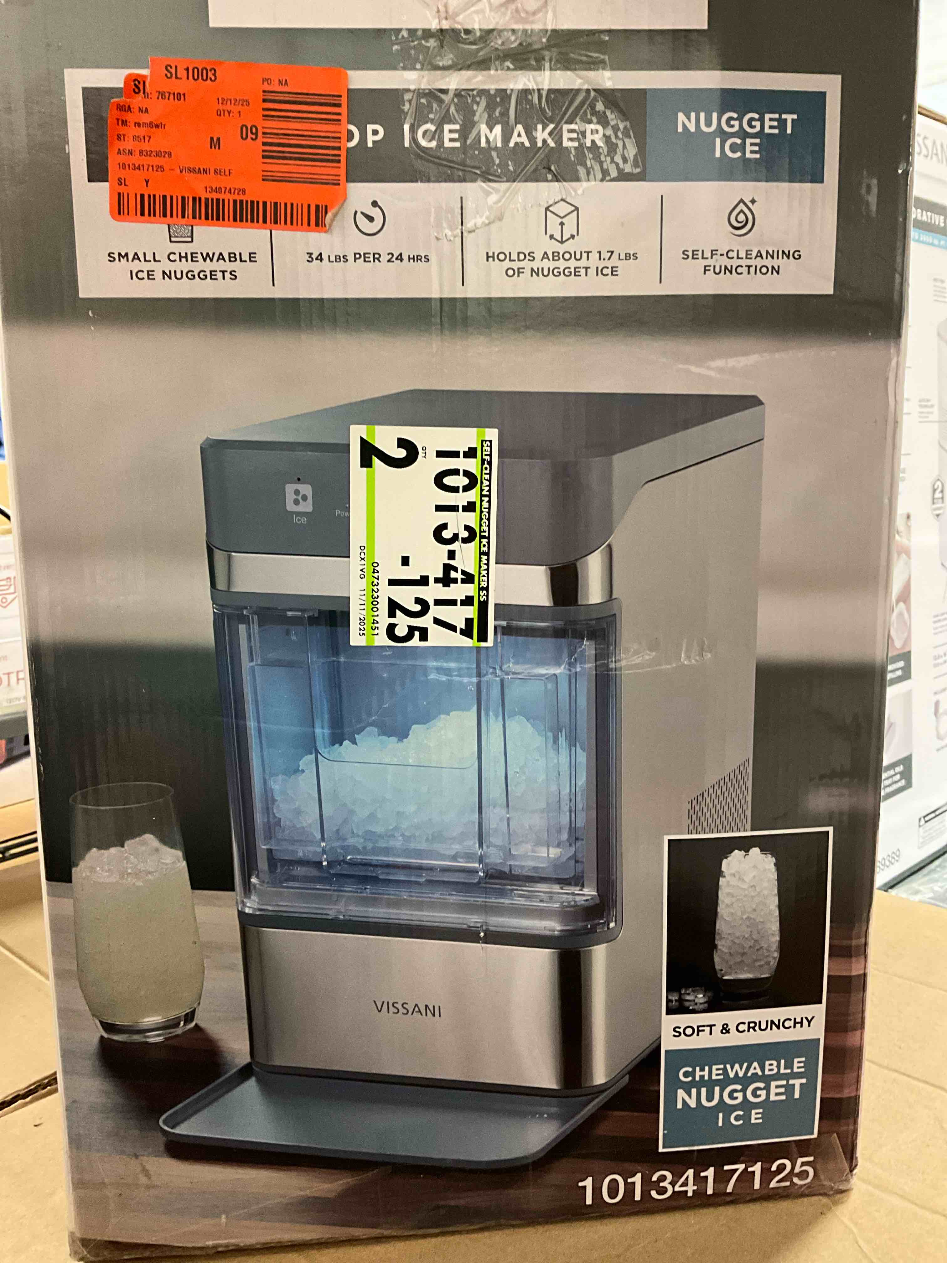 34 lbs. Countertop Portable Nugget Ice Maker with Automatic Cleaning in Stainless Steel