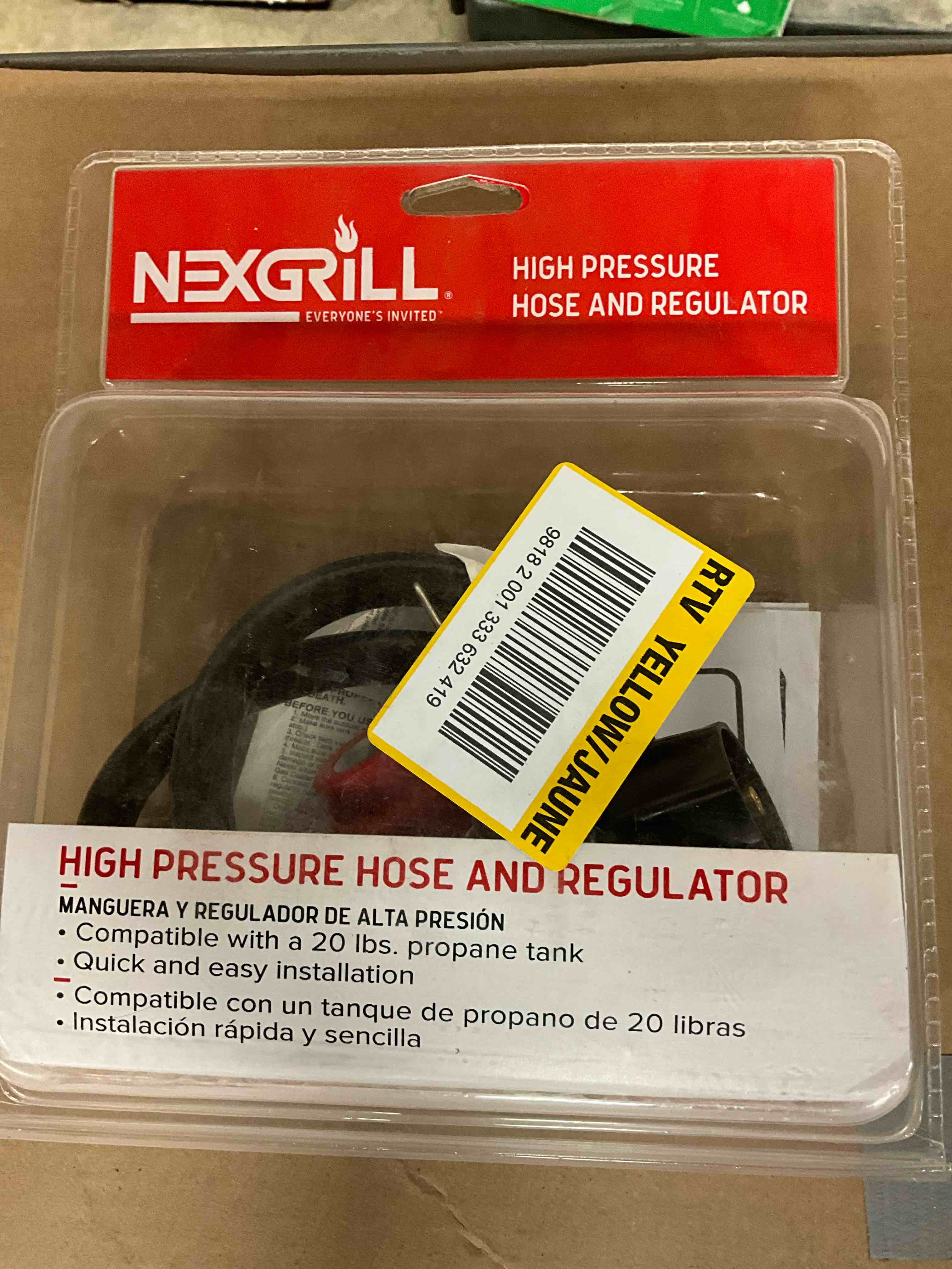 Condition photo showing New/Like New for nexgrill 36" propane regulator and hose – adjustable 10 psi lp gas regulator with 1/8" male connector – fits turkey fryers, grills, burners – black, model 711-0010