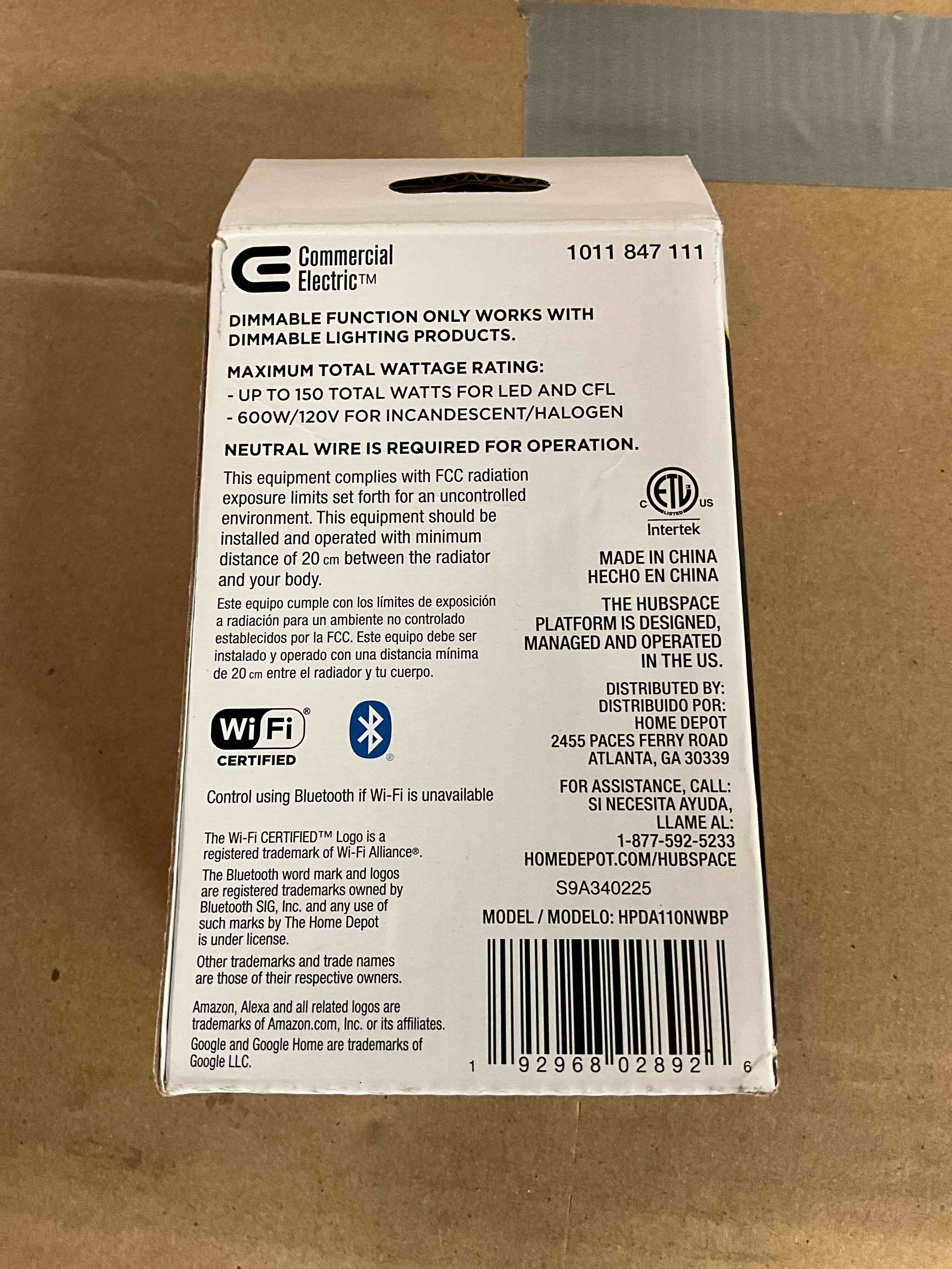 Condition photo showing New/Like New for white smart paddle dimmer for cfl, halogen, incandescent, led, 1-pack powered by hubspace