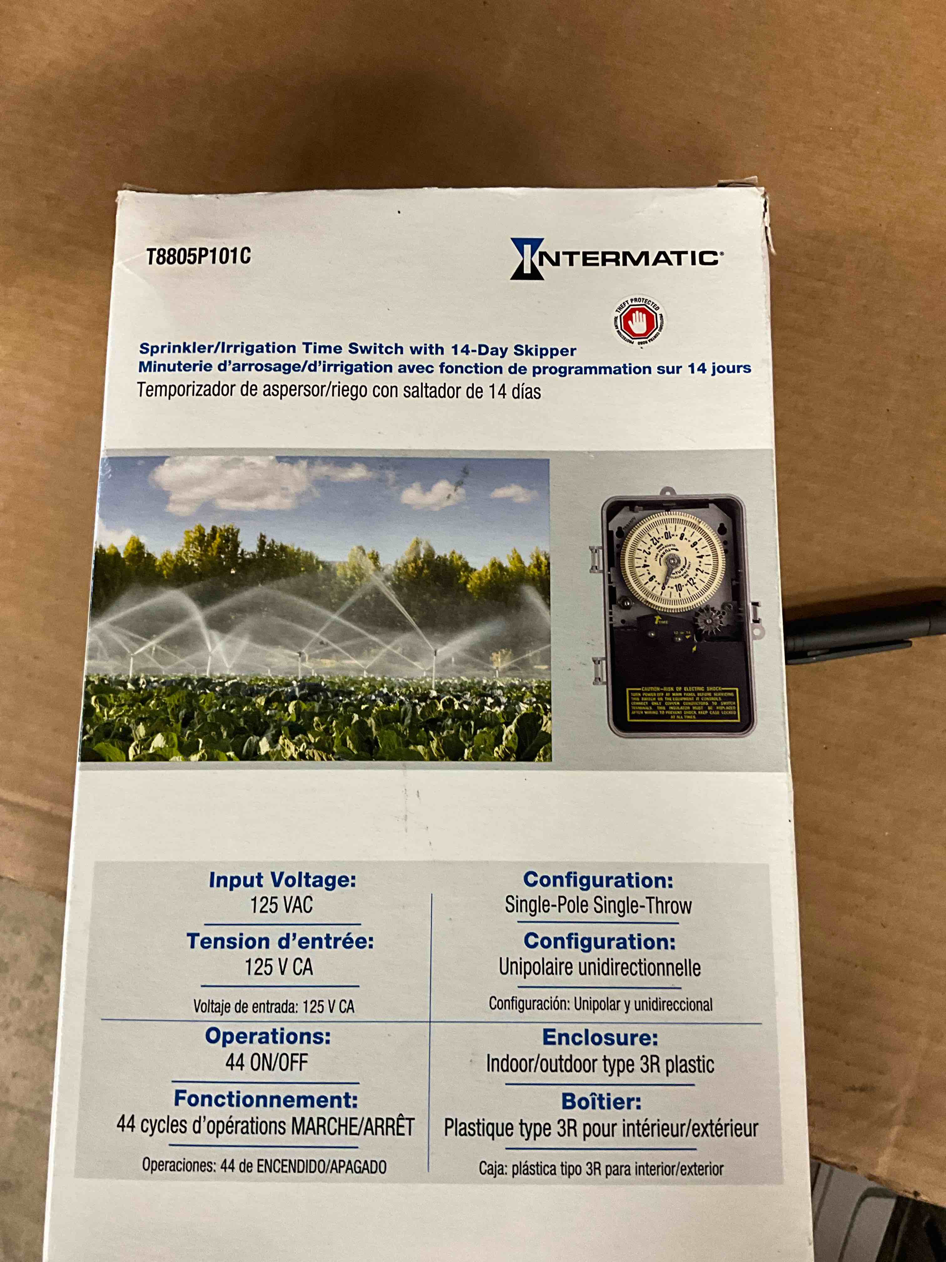 Condition photo showing New/Like New for intermatic t8800 series 125-volt input with 24-volt output indoor/outdoor irrigation/sprinkler timer