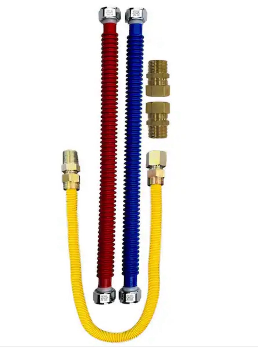 Missing Yellow Hose. Gas Water Heater Installation Kit