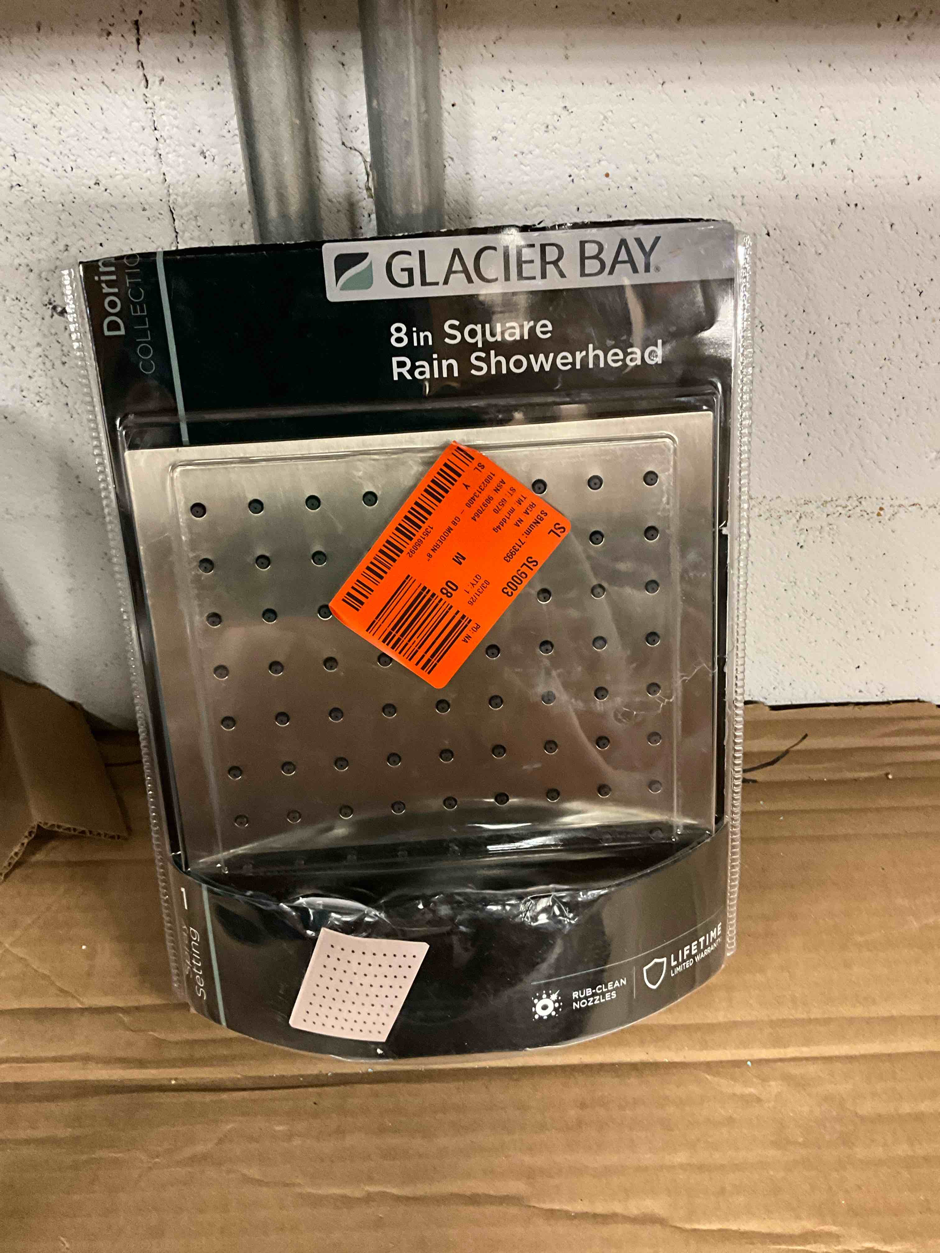 Condition photo showing New/Like New for glacier bay modern square 8inch shower head 8 inch .nickel brushed model hd56081-x404