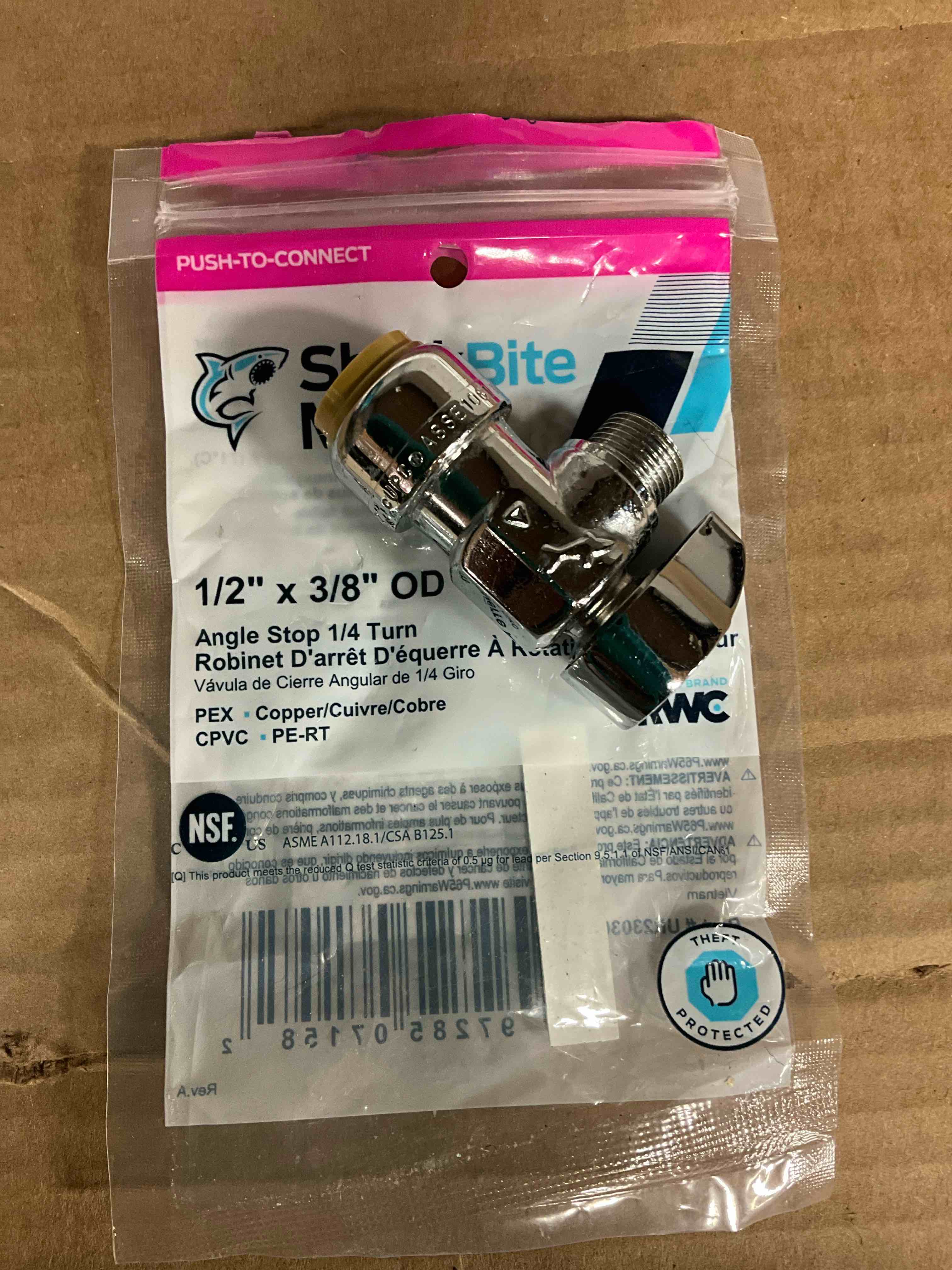 Condition photo showing New/Like New for sharkbite max 1/2 x 3/8 inch compression angle stop valve, quarter turn, push to connect brass plumbing fitting, pex pipe, copper, cpvc, pe-rt, hdpe, ur23036 1/2 in. x 3/8 in. compression sharkbite max