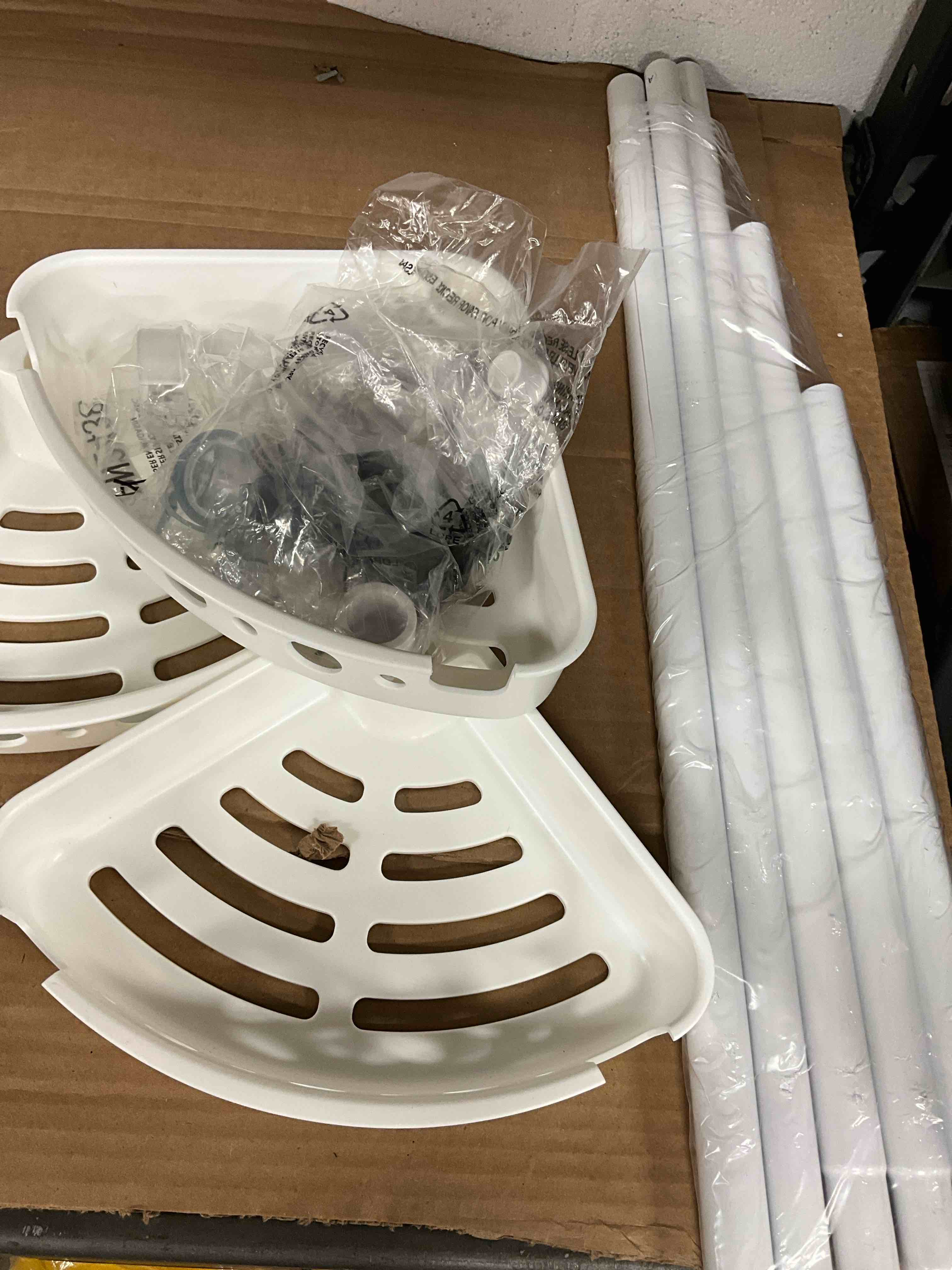 Condition photo showing New/Like New for 3-tier tension corner pole shower caddy in white