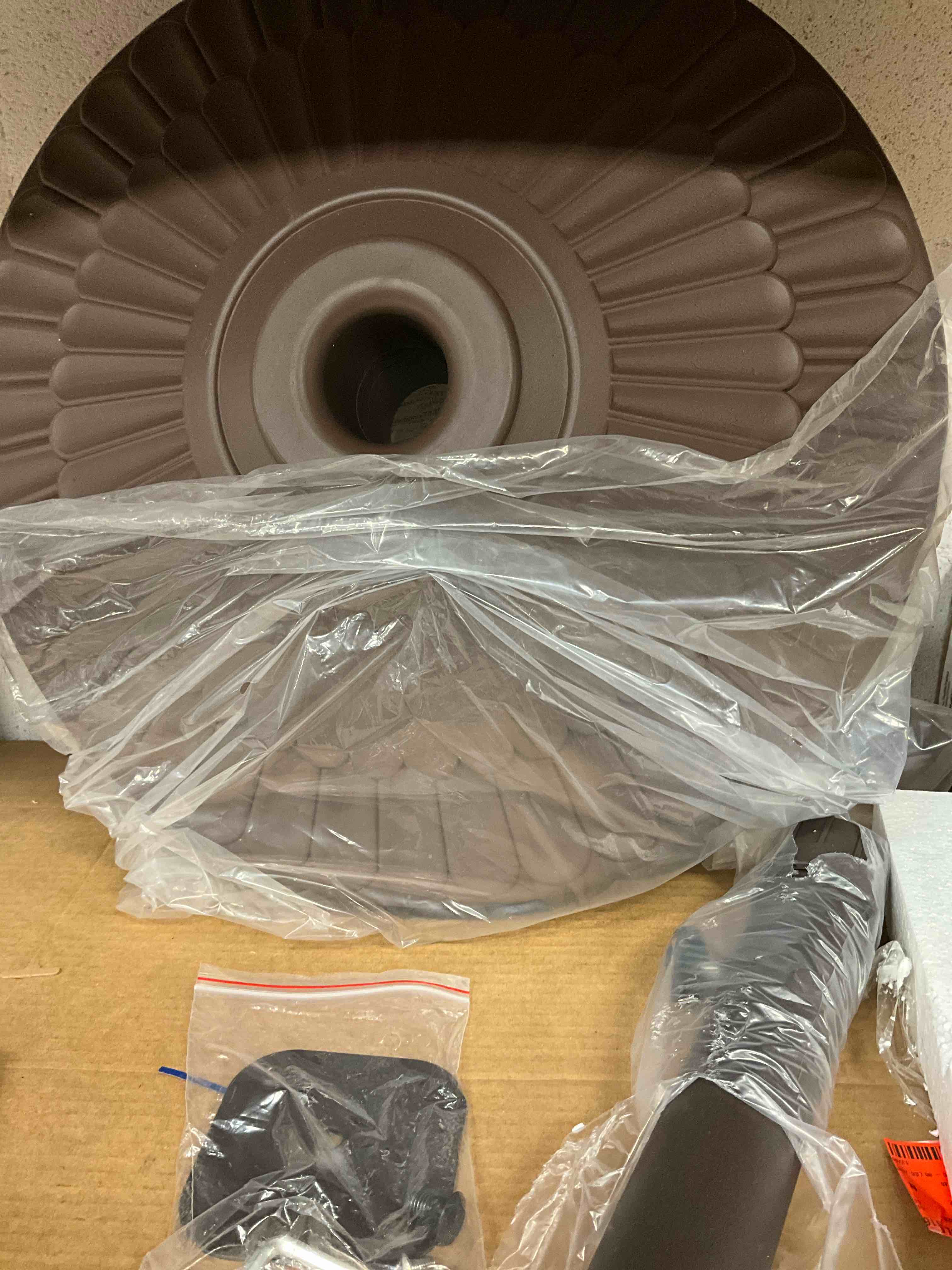 Condition photo showing New/Like New for 80 lbs. hdpe round patio umbrella base free standing heavy duty base water and sand in dark brown