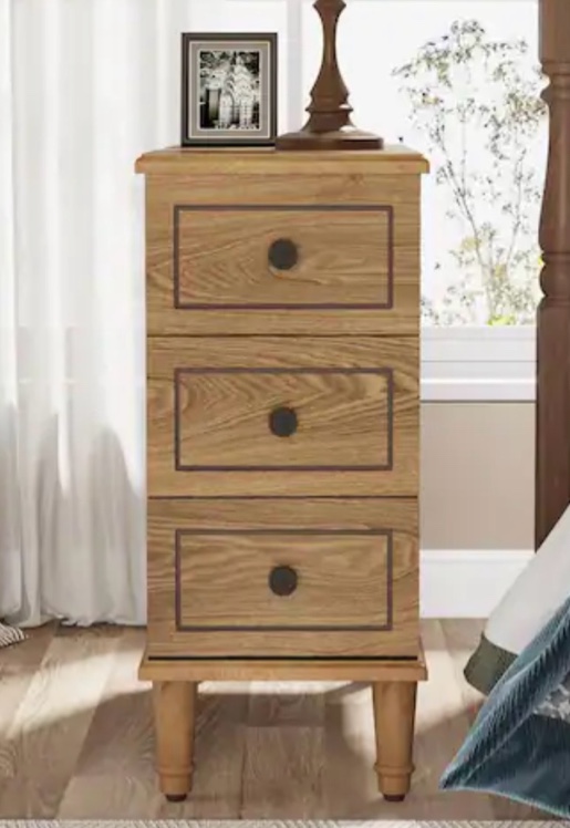 kerlin 23.62 in. w light brown rectangle fully assembled wood end side table 3-drawers bedside nightstand home office