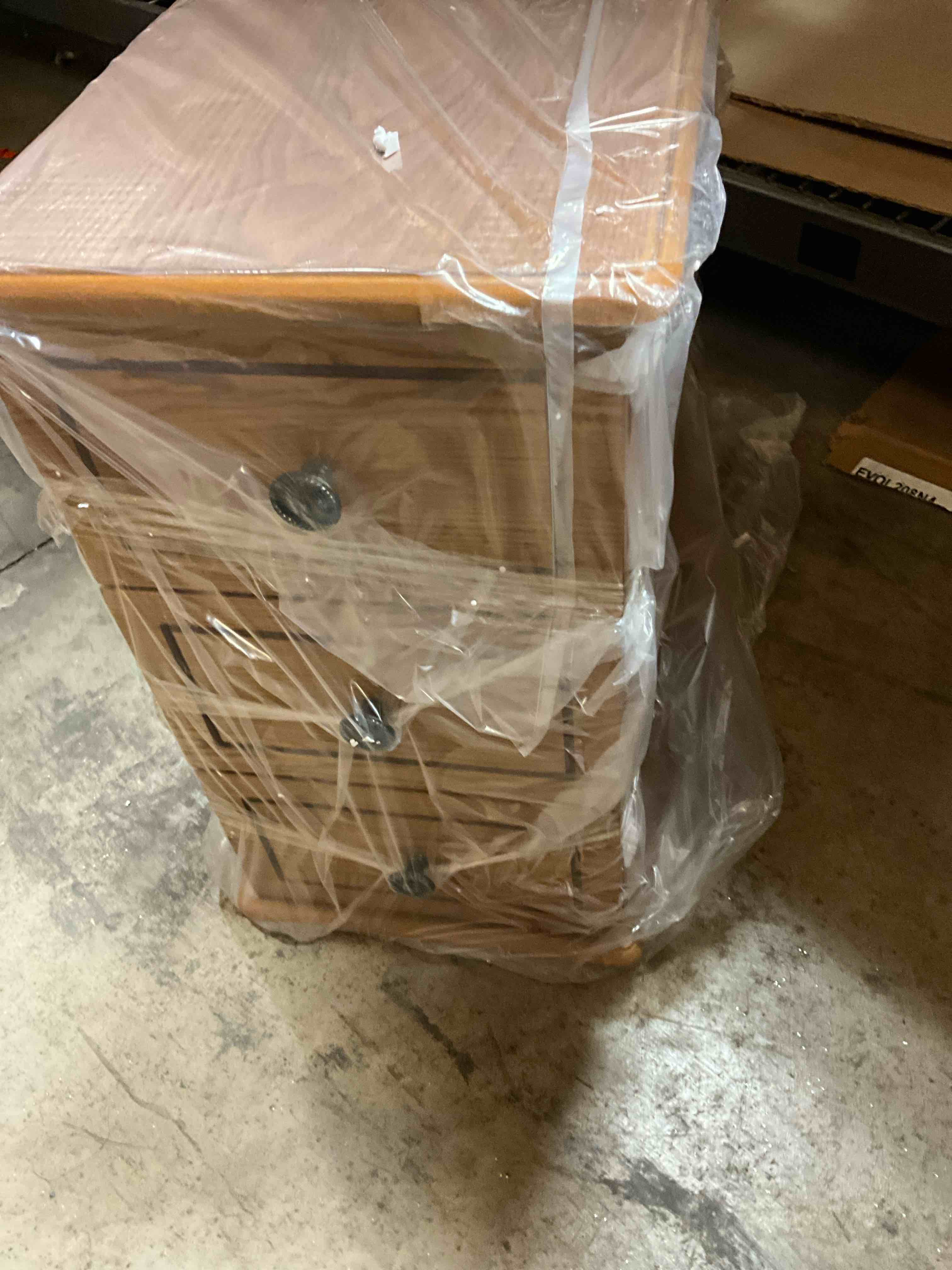 Condition photo showing New/Like New for kerlin 23.62 in. w light brown rectangle fully assembled wood end side table 3-drawers bedside nightstand home office