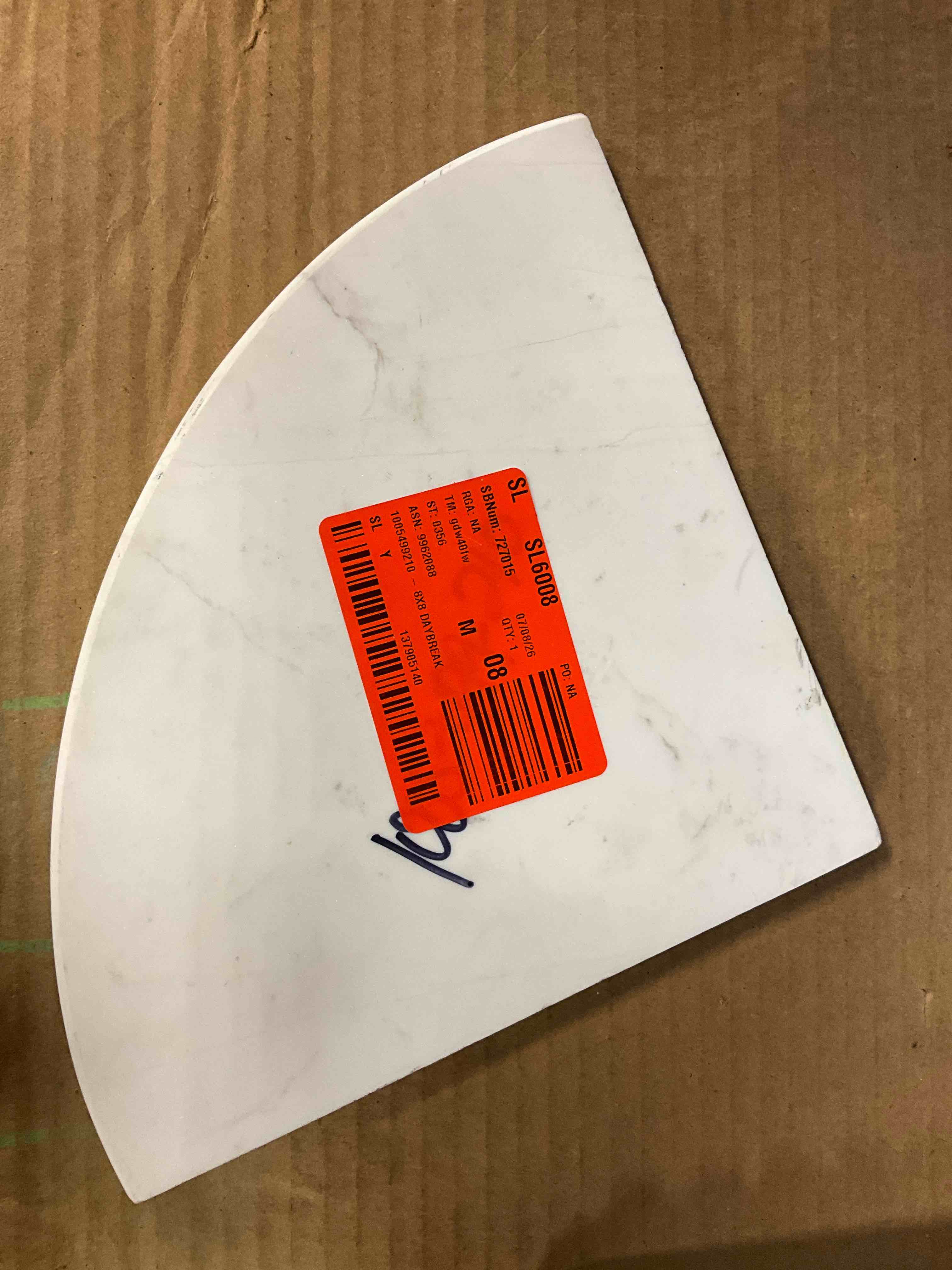 Condition photo showing Good Condition for daybreak white 7.625 in. x 7.625 in. polished marble wall mount corner shelf tile