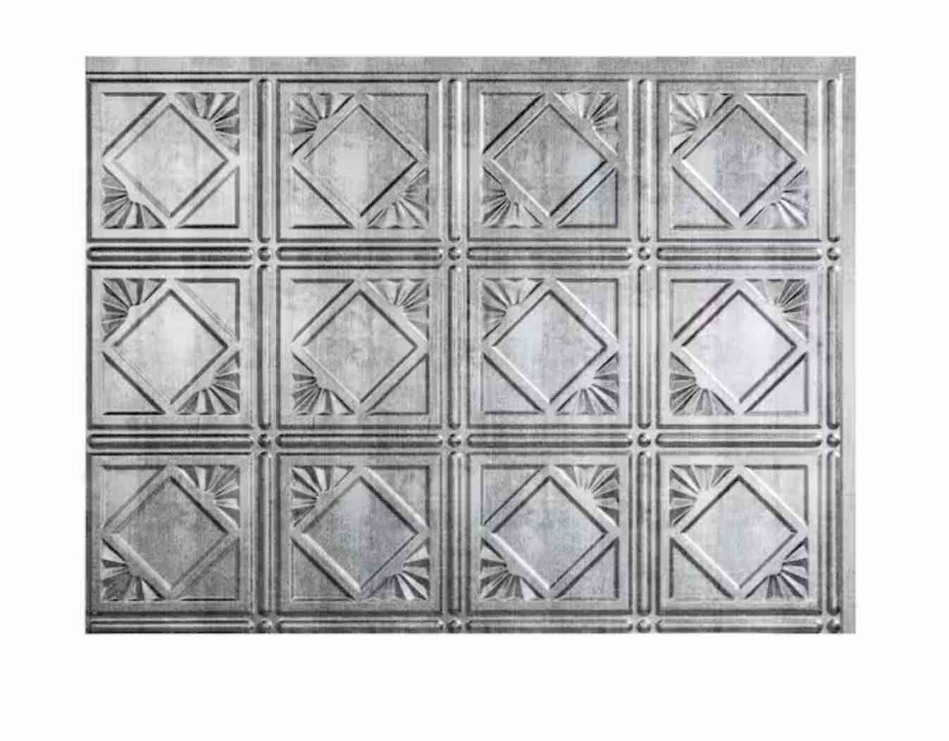 18.25 in. x 24.25 in. crosshatch silver traditional style # 4 pvc decorative backsplash panel