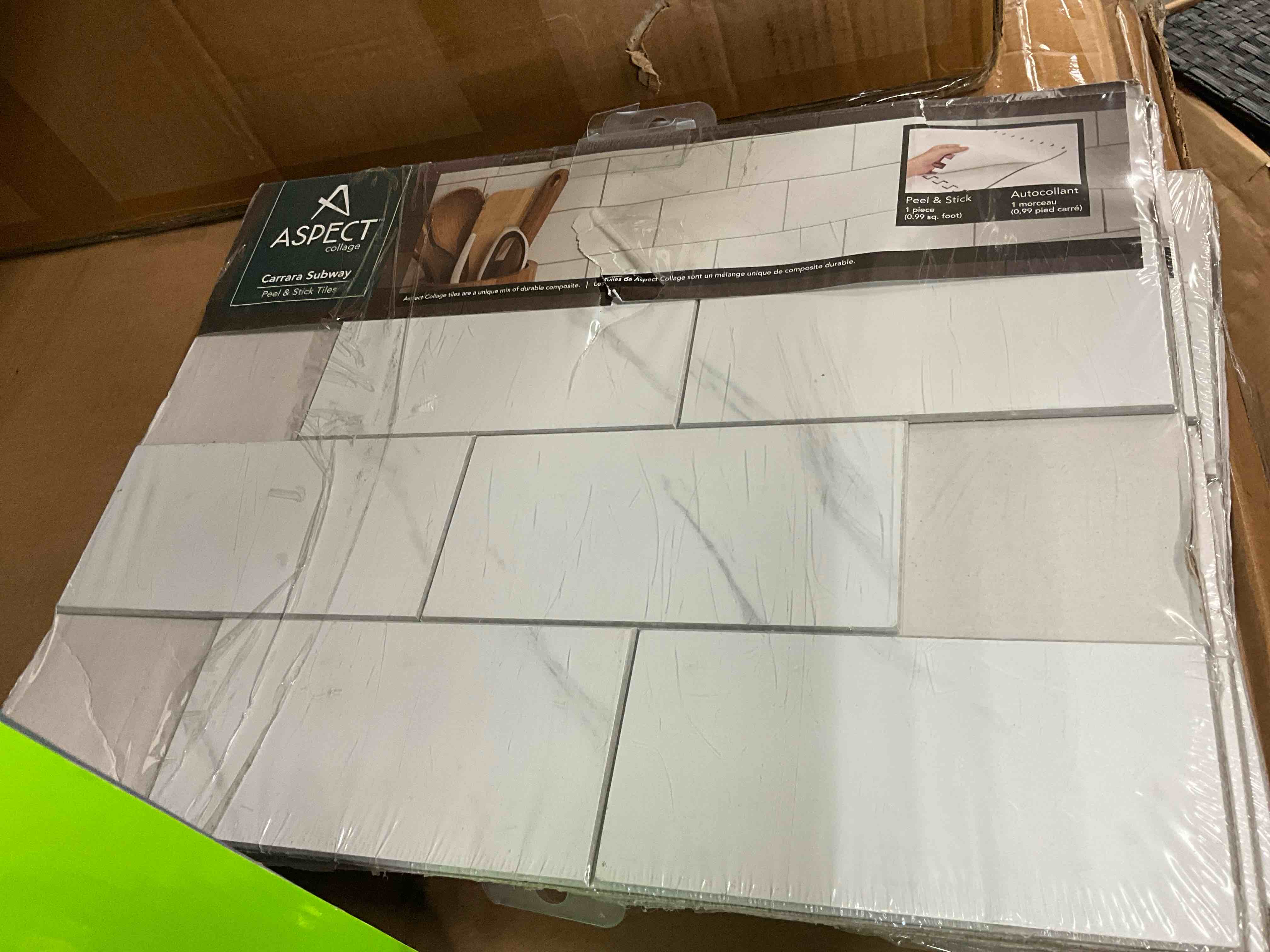 Collage Subway Carrara Marble 12.13 in. x 15.13 in. PVC Peel and Stick Tile (0.99 sq. ft./Pack) 10 pack