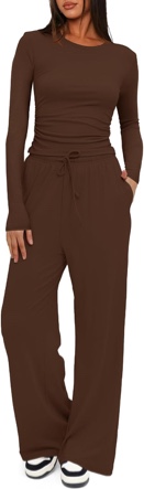 Women's 2 Piece Outfits Lounge Sets Long Sleeve Mock Neck Tops High Wasited Wide Leg Pants Tracksuit Sets