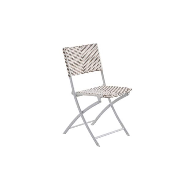 StyleWell Serena Folding Chevron Wicker Outdoor Dining Chair Beige and white 