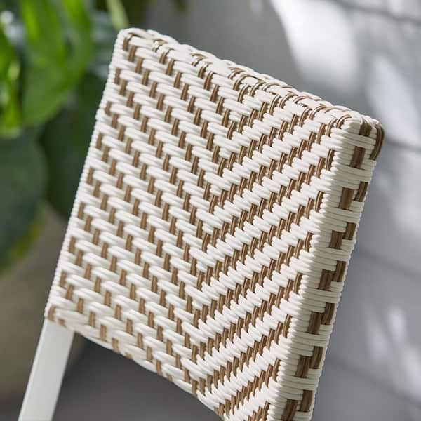 StyleWell Serena Folding Chevron Wicker Outdoor Dining Chair Beige and White