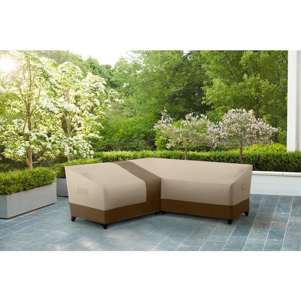 Hampton Bay Universal V-Shaped Sectional Patio Cover, Brown and Beige Waterproof Fabric