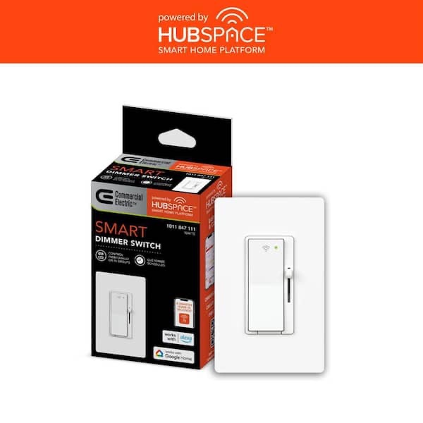 Commercial Electric White Smart Paddle Dimmer for CFL, Halogen, Incandescent, LED, 1-Pack Powered by Hubspace