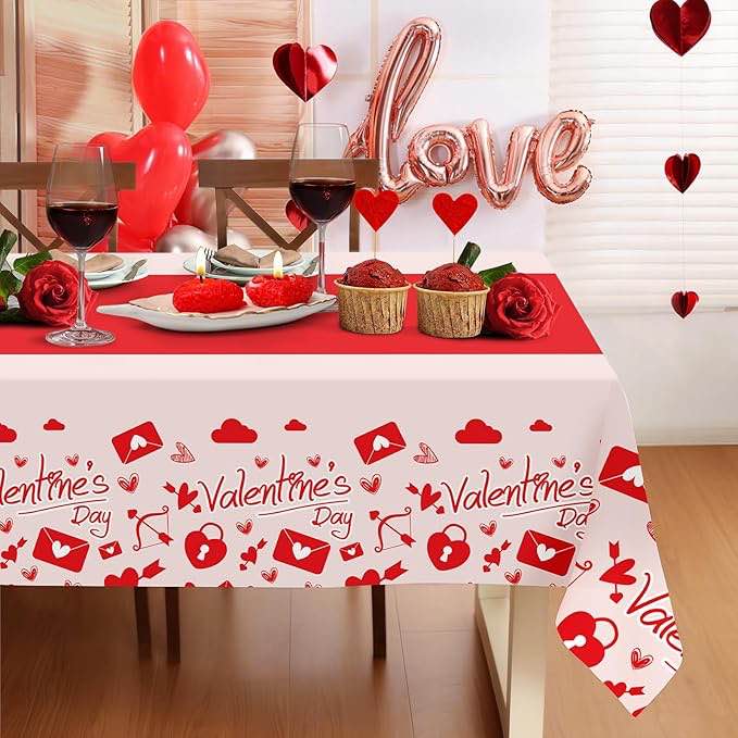 Valentines Tablecloth for Party,3 Pack Disposable Plastic Valentines Table Cloths 54" x 108",Pink Table Covers for Party Supplies