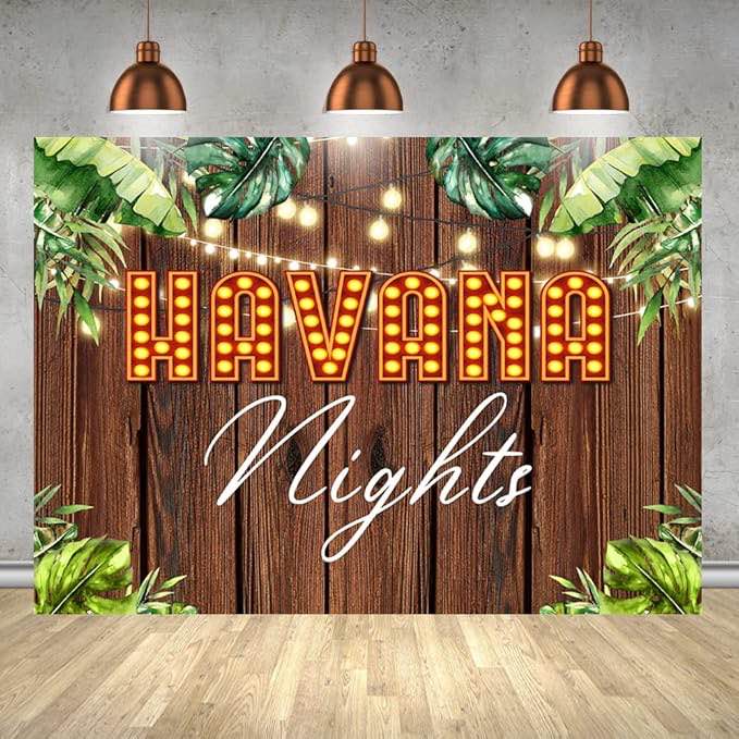 Havana Nights Wood Backdrop Palm Leaves Adult Birthday Party Photoshoot Photography Background One Hot Havana Night Cuban Parties