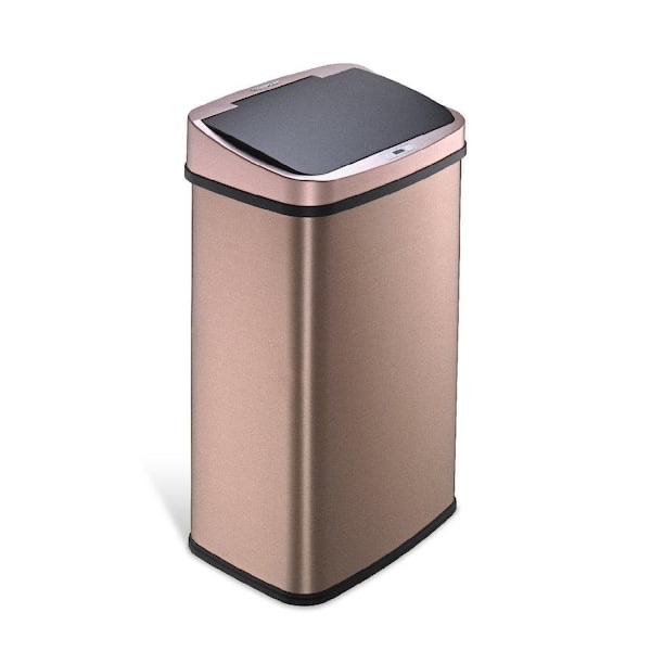 Battery Operated. Ninestars DZT-50-28GD 13.2 Gallons / 50 Liters, Gold, Motion Sensor Trash Can