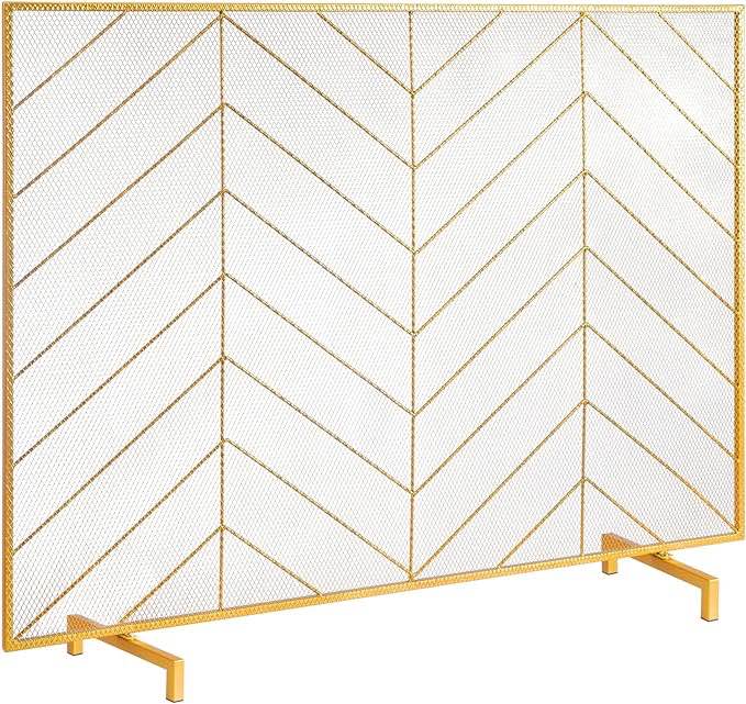 Fireplace Screen Single Panel, Sturdy Iron Mesh Fireplace Screen, 38.6"(L) x29.8(H) Spark Guard Cover, Simple Installation, Free Standing Fire Fence Grate for Living Room Home Decor Modern