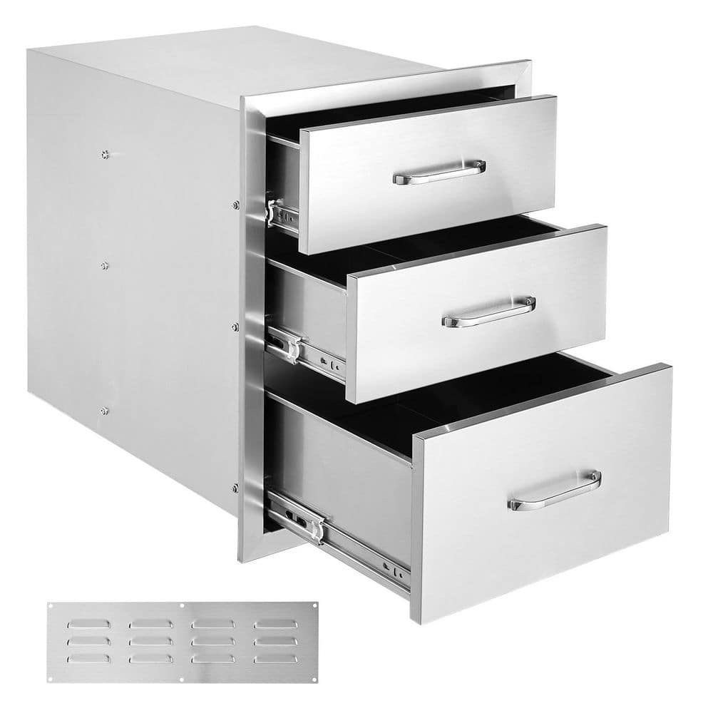 18 in W x 23.2 in H x 23.1 in D Outdoor Kitchen Stainless Steel Three Drawer Cabinet