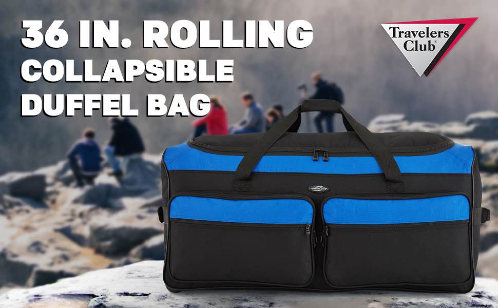 36 in. Tri-Fold Rolling Duffel Bag with 3-Blade Wheels and Folding Base