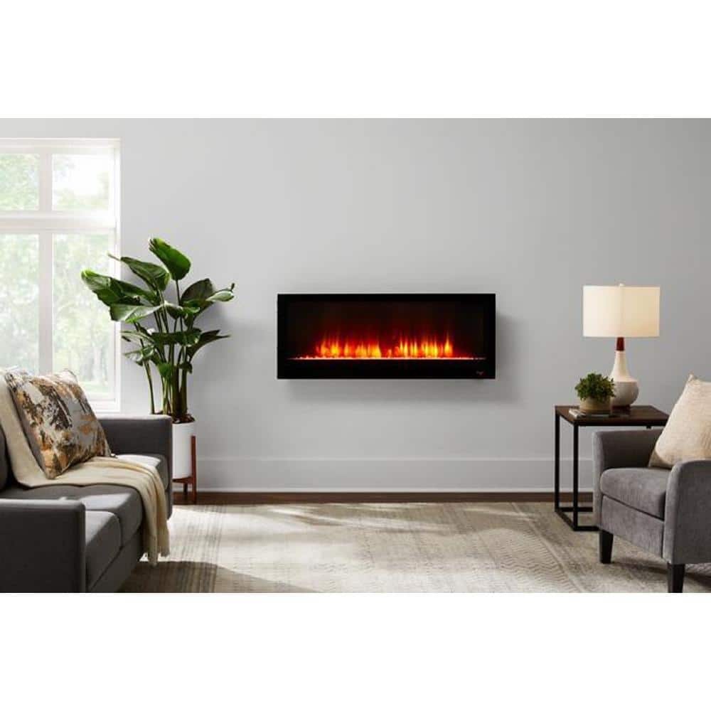 48 in W View Wall Mount Electric Fireplace, Black 