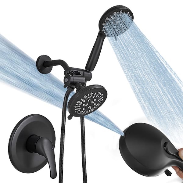 Single Handle 8-Spray Shower Faucet 1.8 GPM with Pressure Balance Valve and Dual Heads in Matte Black