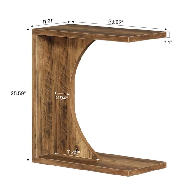 Kerlin 23.62 in. Rustic Brown C-Shaped Engineered Wood End Table, Couch Table Small Sofa Side Table for Small Space