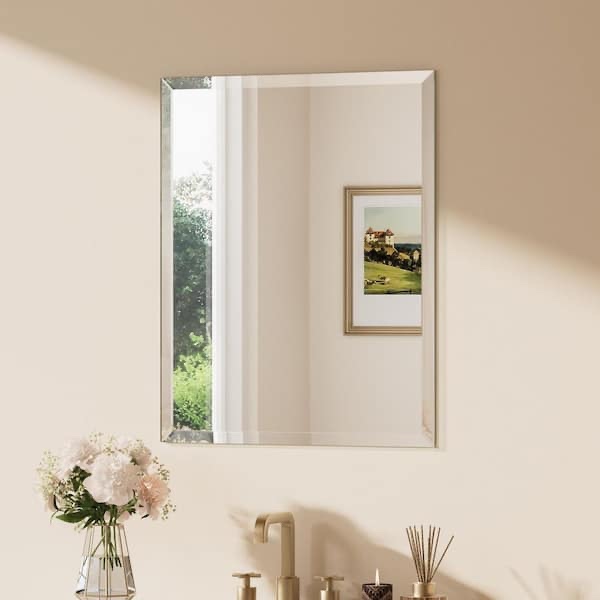 24 in. W x 30 in. H Rectangular Beveled Edge Frameless Wall Mount Bathroom Vanity Mirror Decorative Wall Accent Mirror